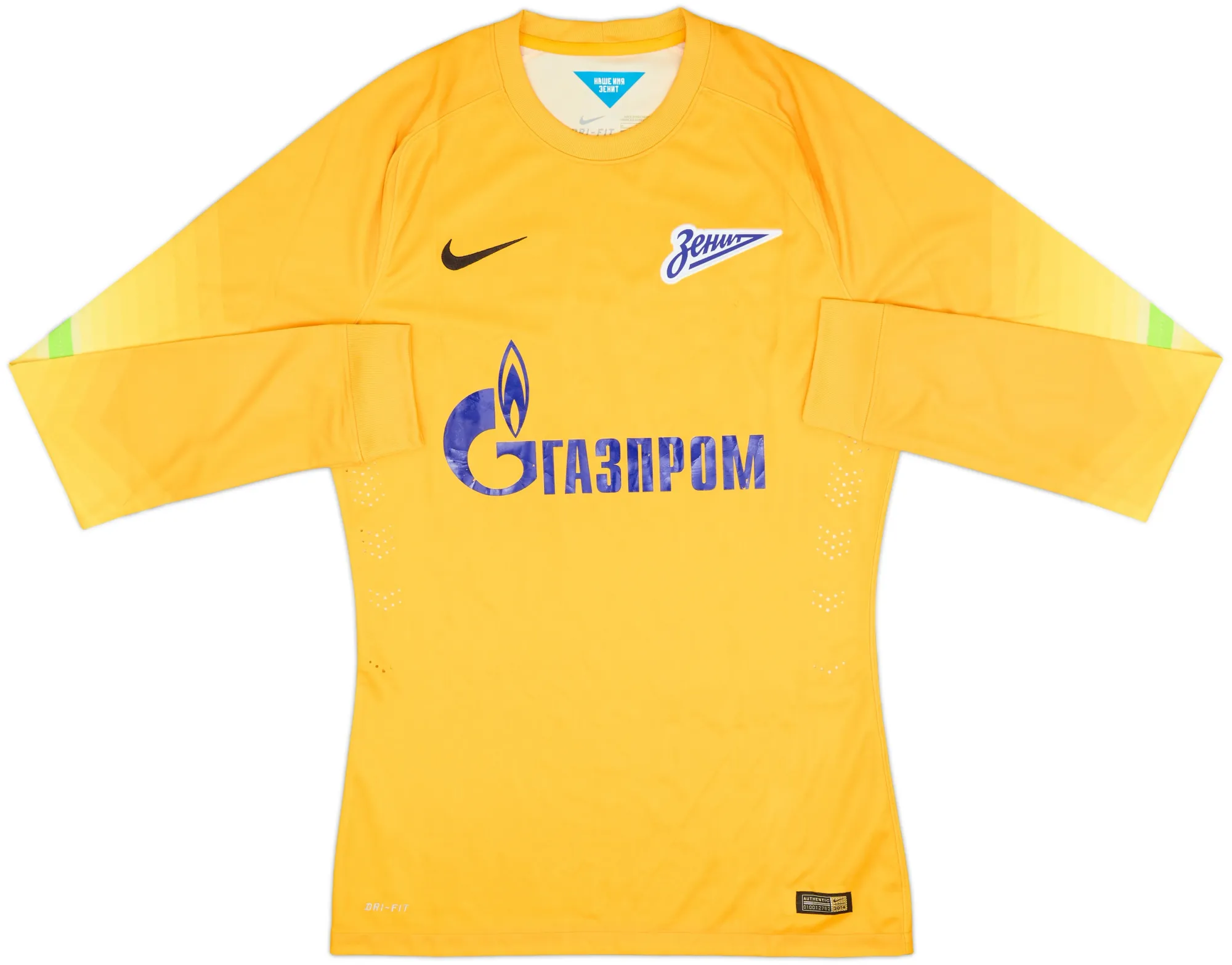 Nike Zenit Saint Petersburg Mens LS Goalkeeper Player Issue Home Shirt 2014/15