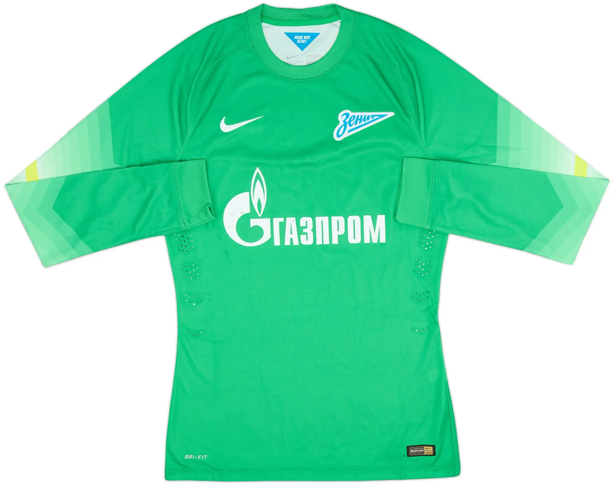 Nike Zenit Saint Petersburg Mens LS Goalkeeper Player Issue Home Shirt 2014/15