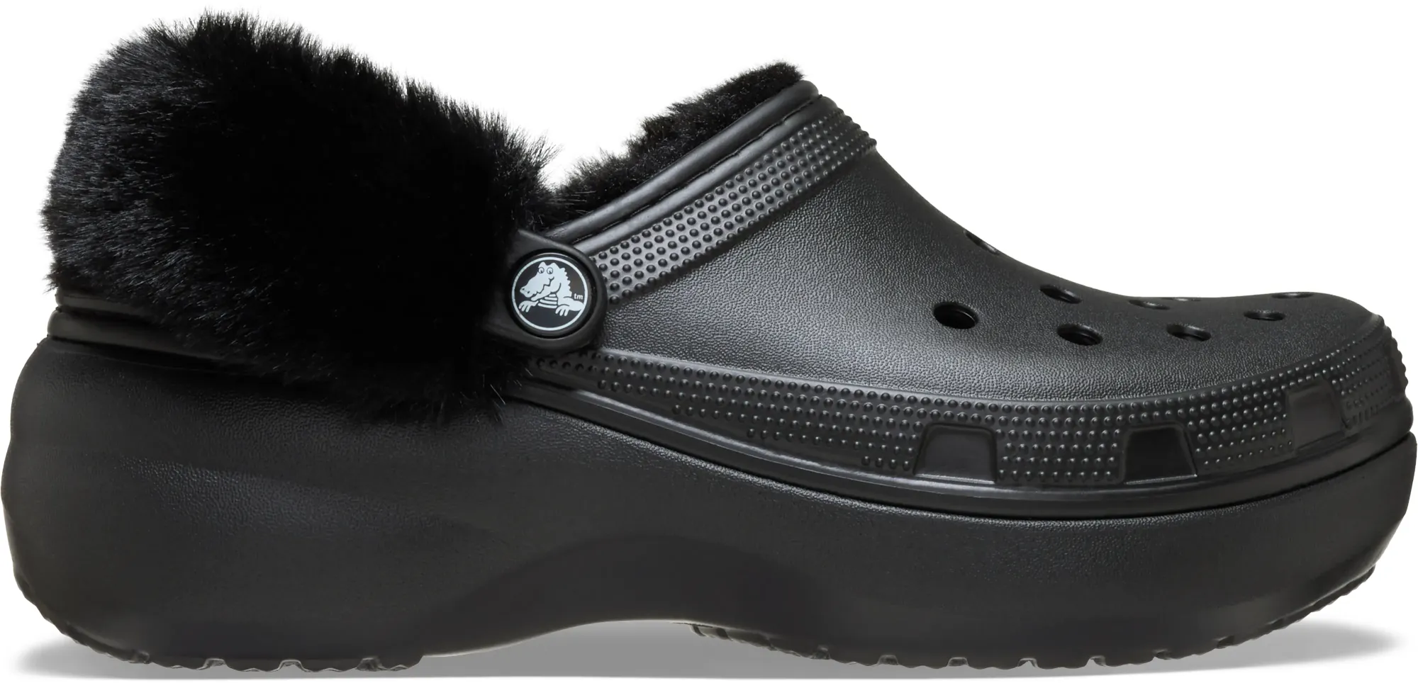 Crocs | Women | Classic Platform Fuzz Lined | Clogs | Black | 3