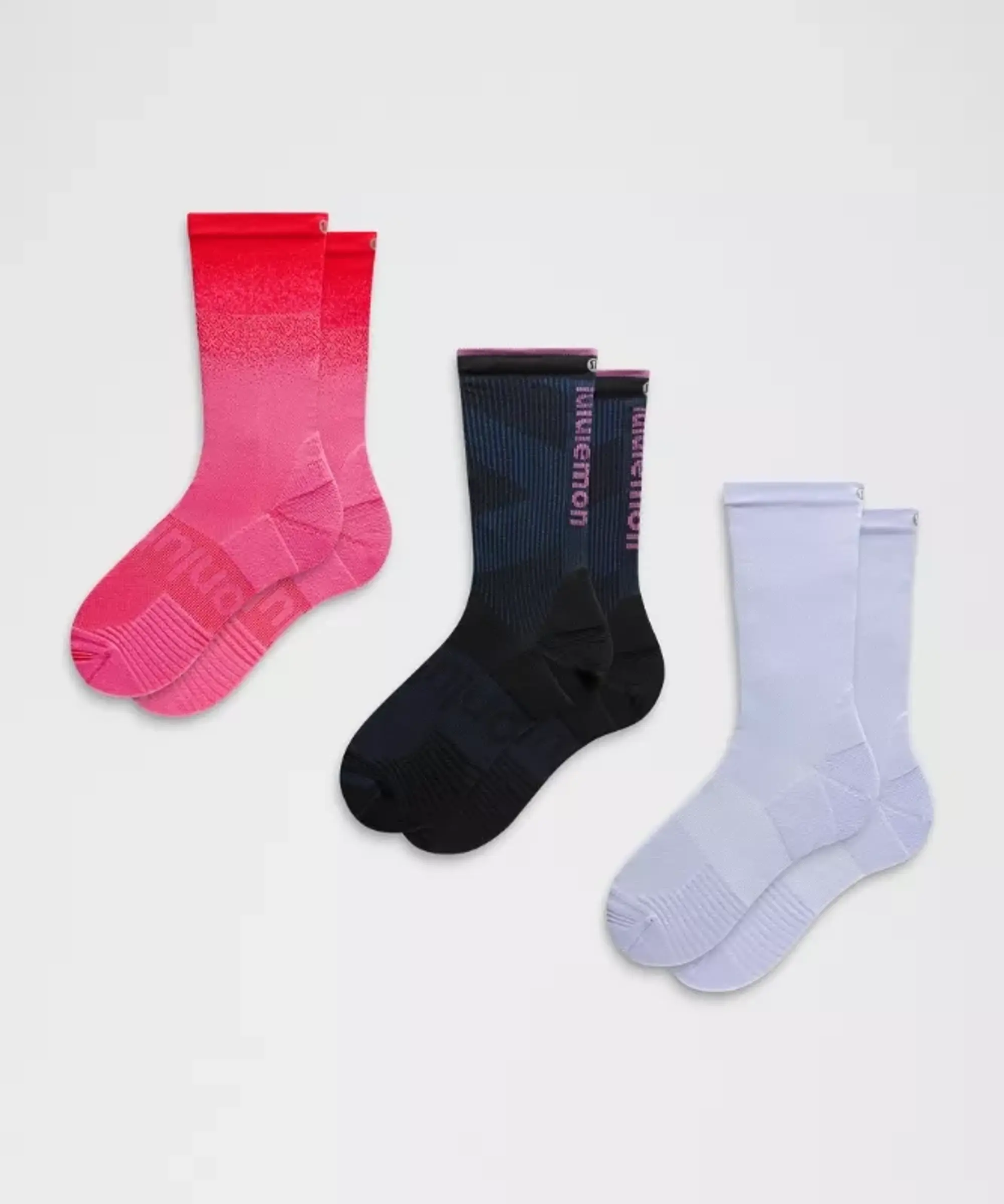 lululemon – Power Stride Crew Socks 3 Pack – Color Red/Blue/Black – Size Large