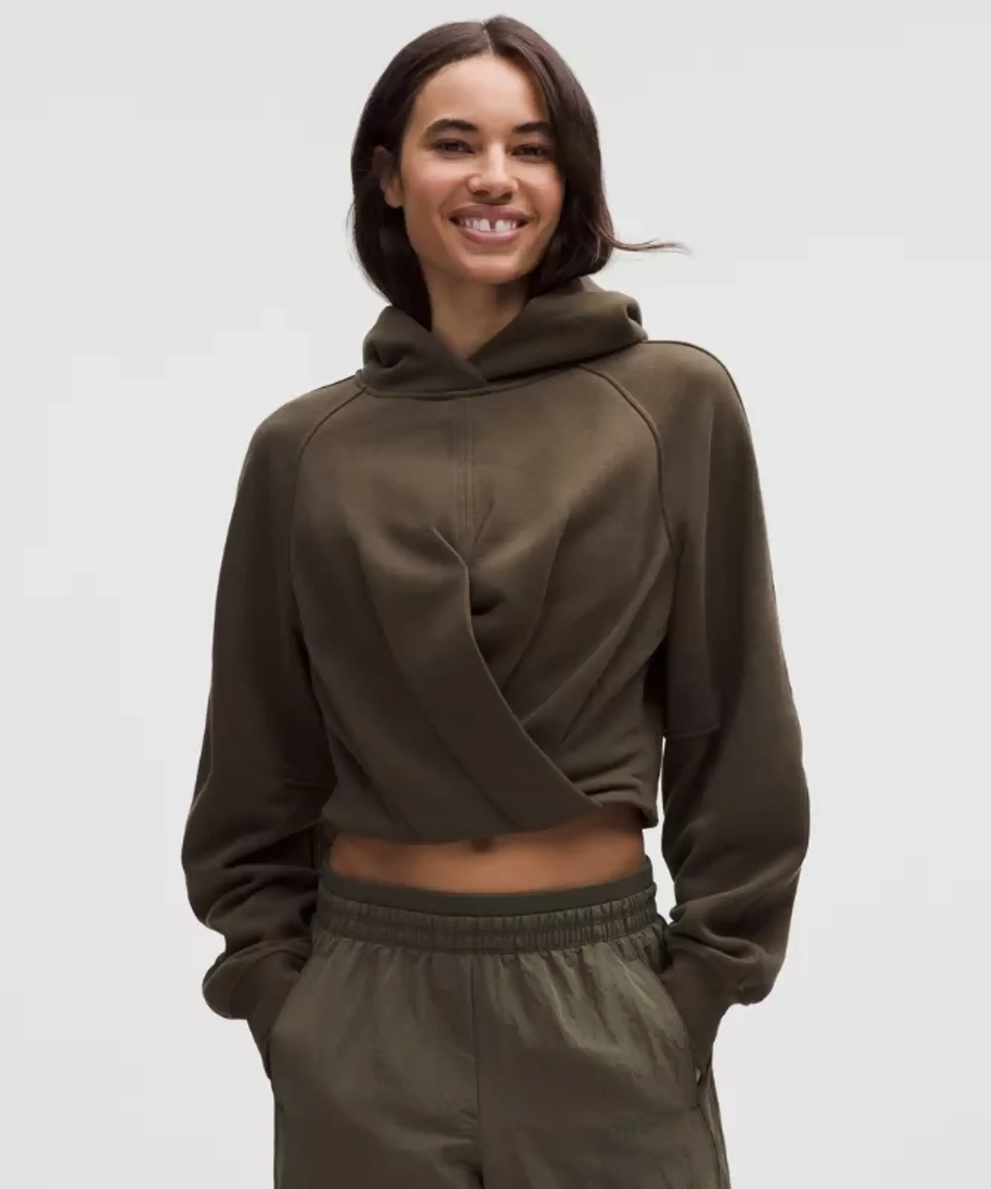 lululemon – Women's Scuba Cropped Wrap Pullover Hoodie – Color Brown/Green – Size Large