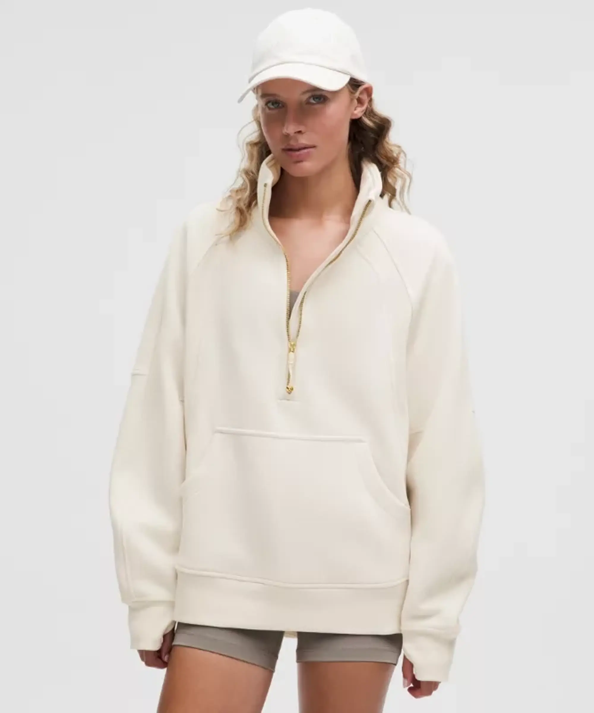 lululemon – Women's Scuba Oversized Funnel-Neck Half Zip Sweatshirt Long – Color Gold/White – Size Medium/Large