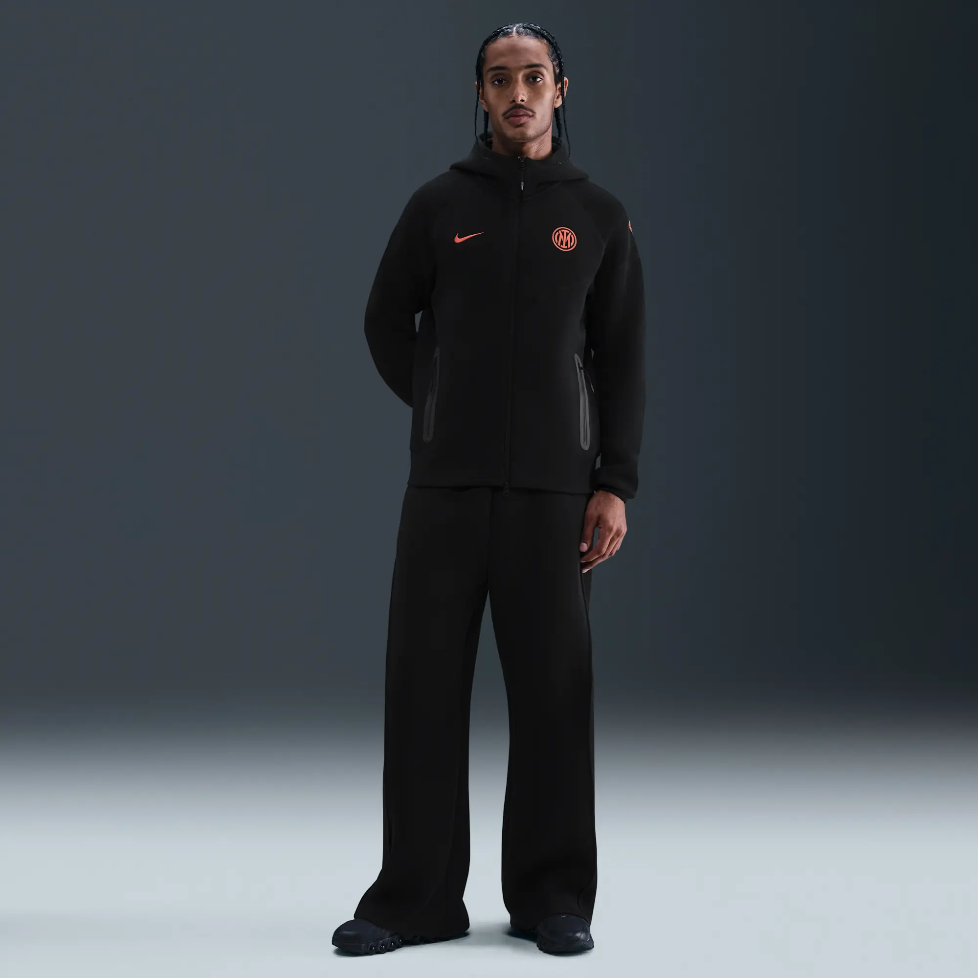 Inter Milan Tech Windrunner Men's Nike Total 90 Football Fleece Hoodie - Black - Cotton/Polyester
