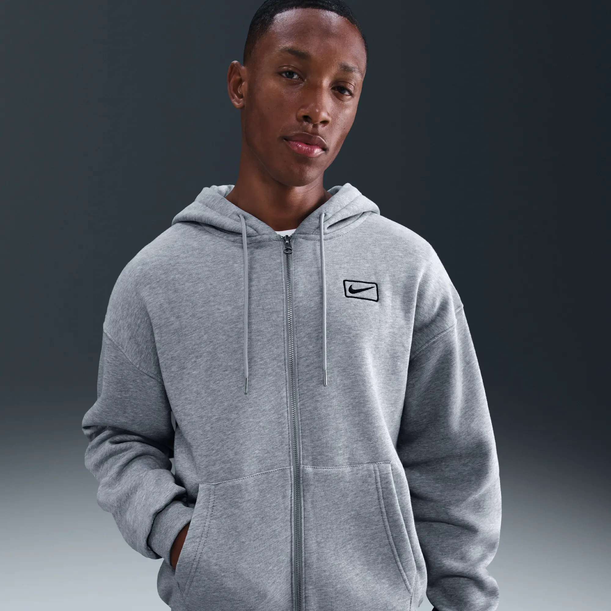 Nike Sportswear Men's Full-Zip Hoodie - Grey - Cotton/Polyester