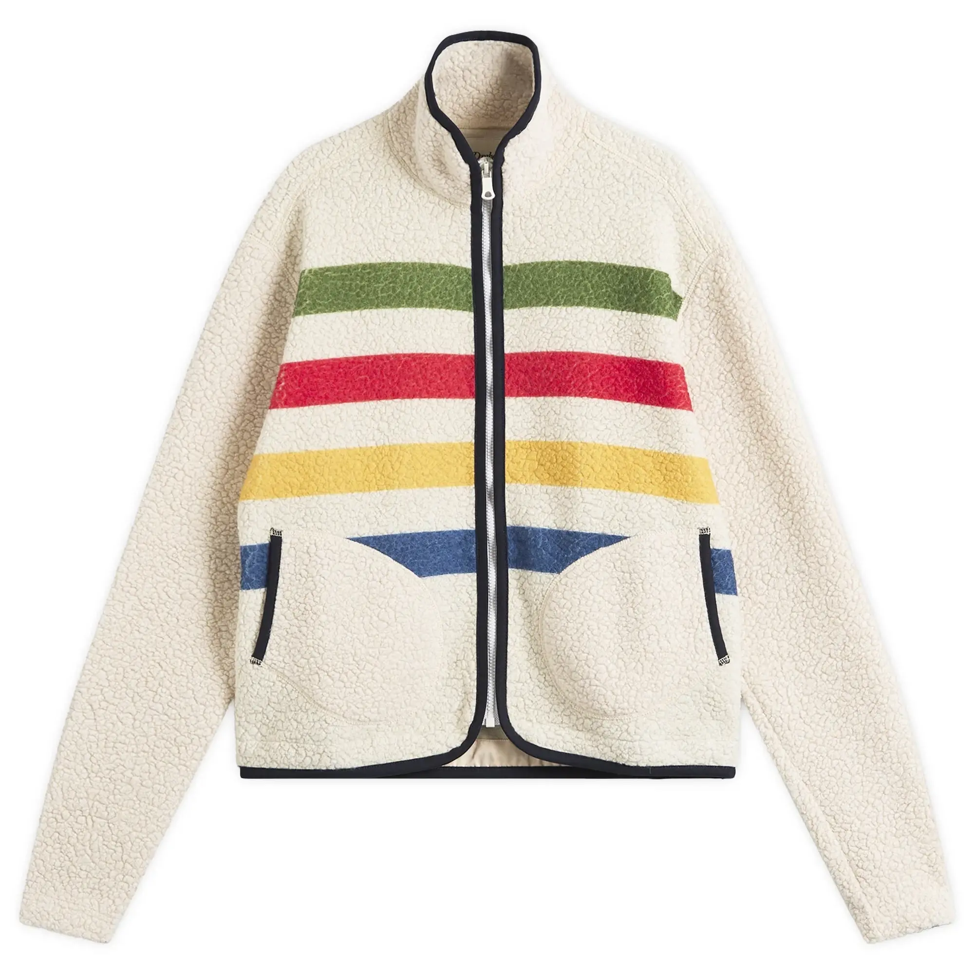 Drake's Men's Striped Boucle Wool Fleece Jacket Ecru
