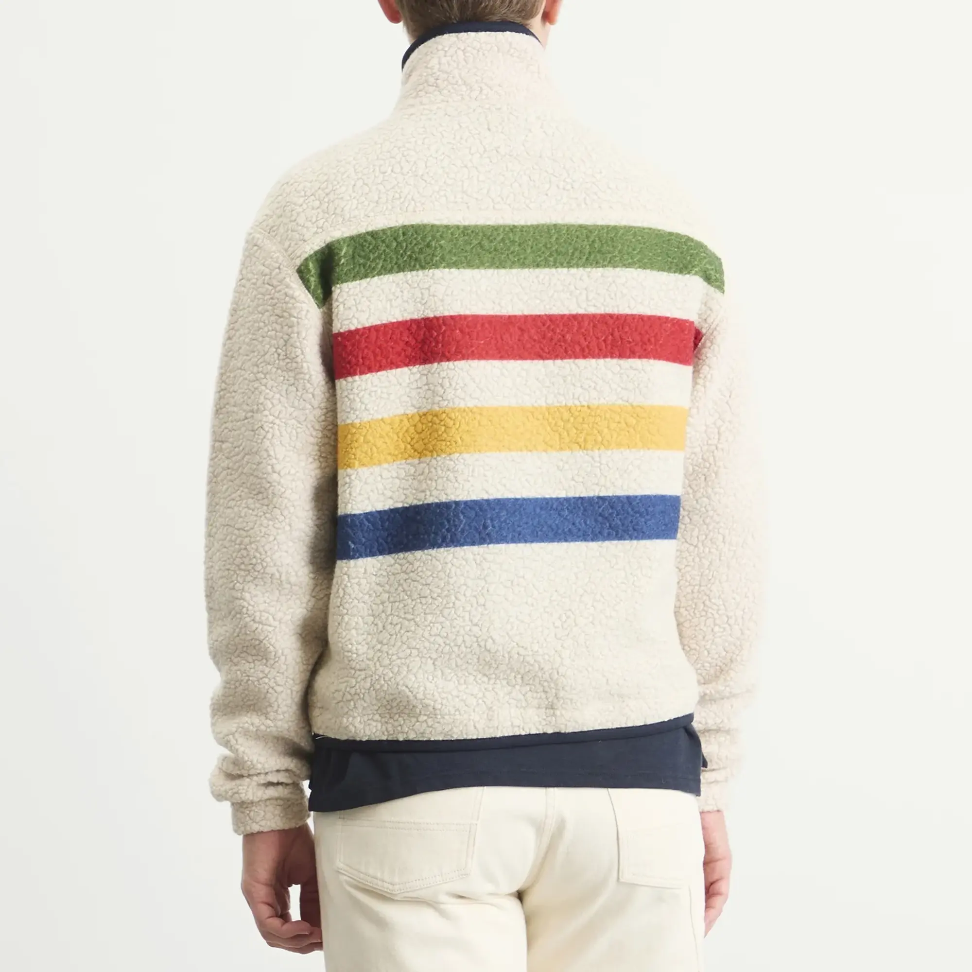 Drake's Men's Striped Boucle Wool Fleece Jacket Ecru