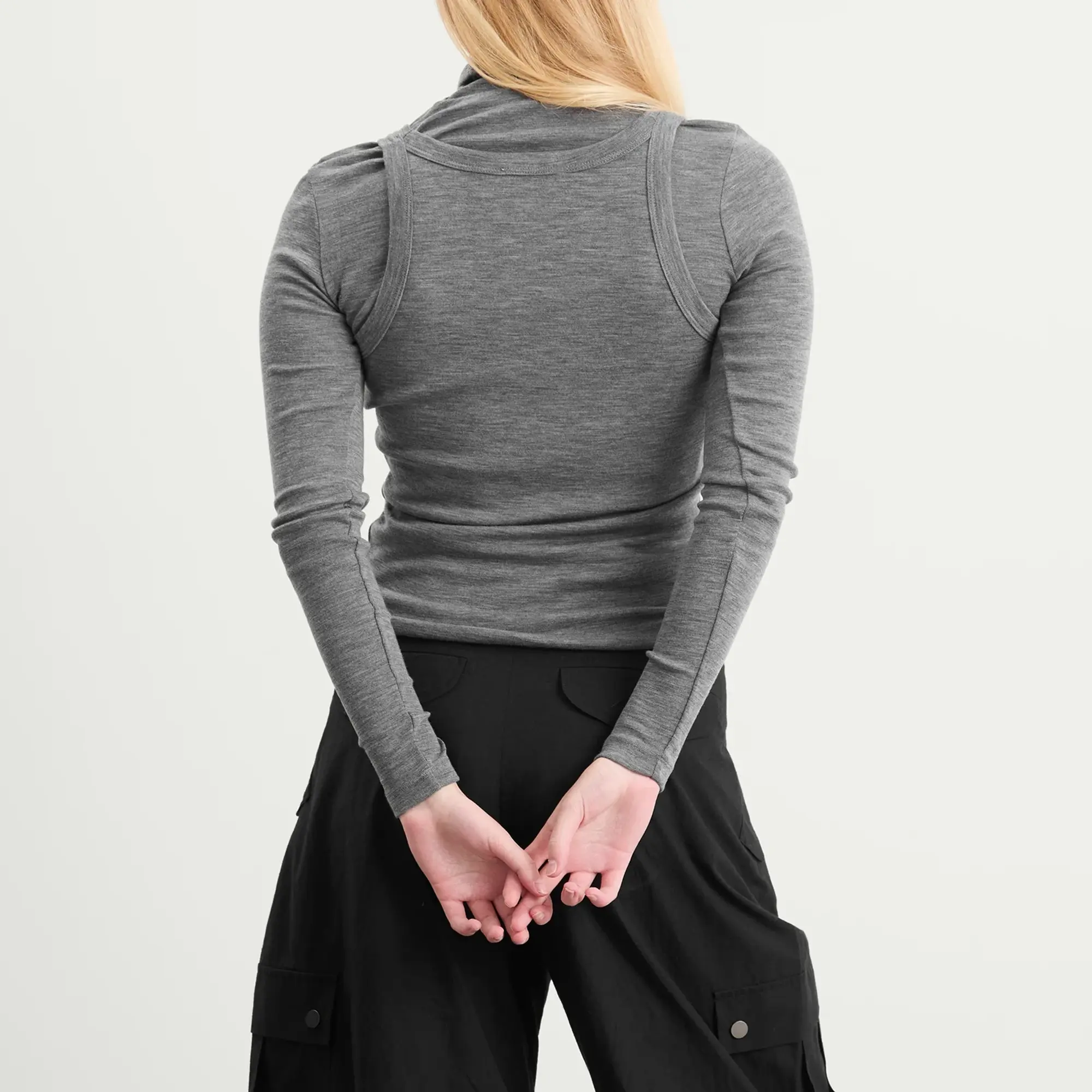 Róhe Women's Double-Layer Merino Jersey Style Mid Grey Melange