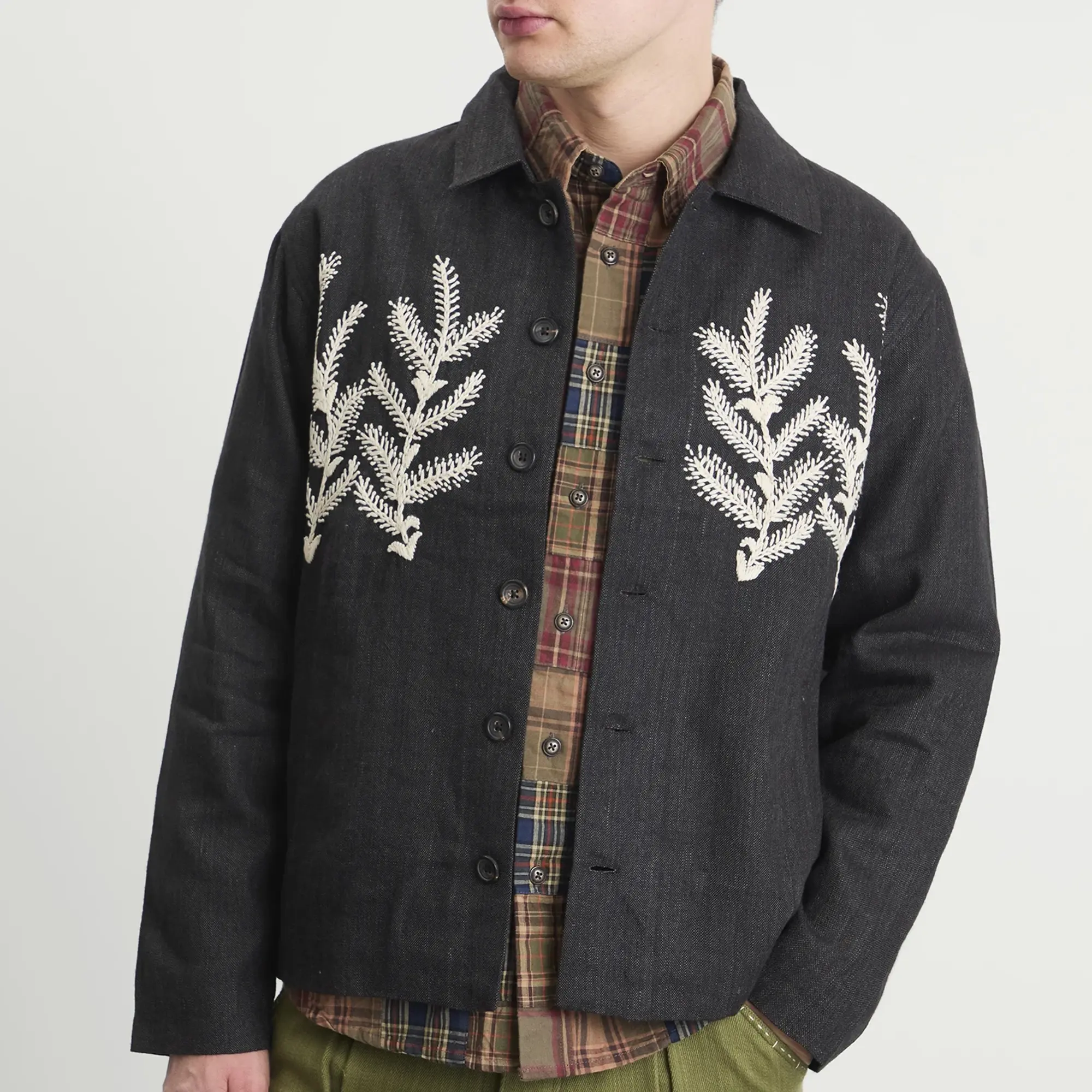 Kartik Research Men's Block Print Boxy Jacket Charcoal/Ecru
