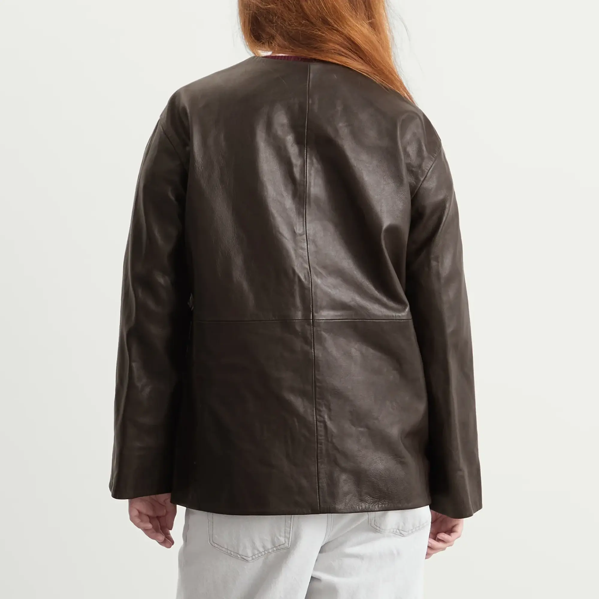 Róhe Women's Mandarin Leather Jacket Mahogany