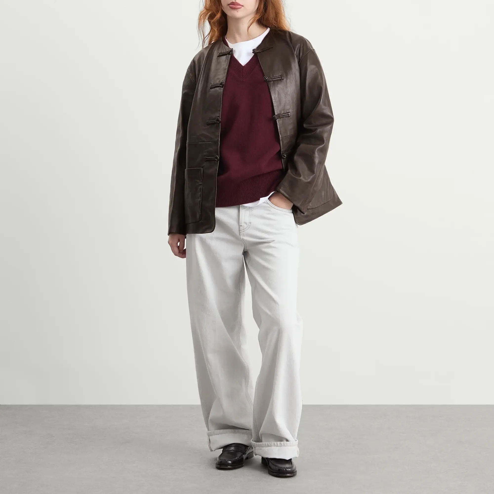 Róhe Women's Mandarin Leather Jacket Mahogany