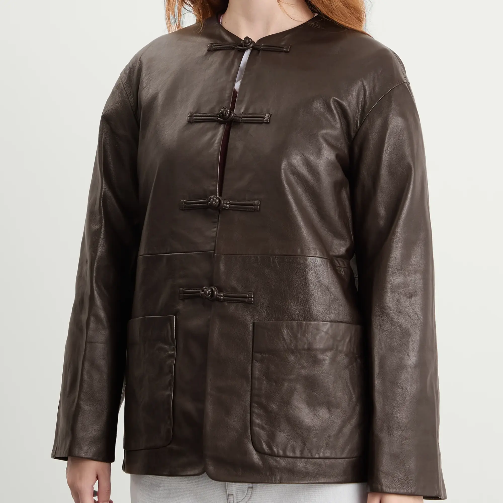Róhe Women's Mandarin Leather Jacket Mahogany