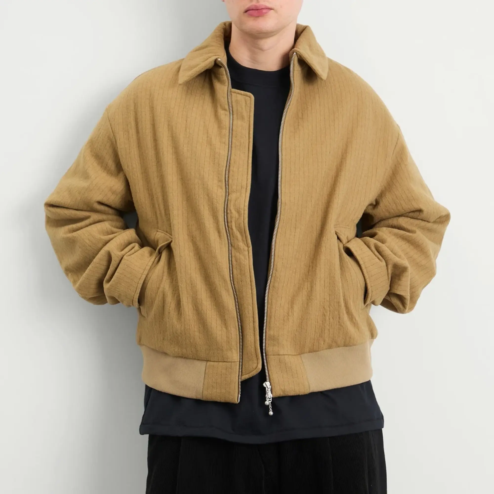Merely Made Men's Wool Stripe Bomber Jacket Brown