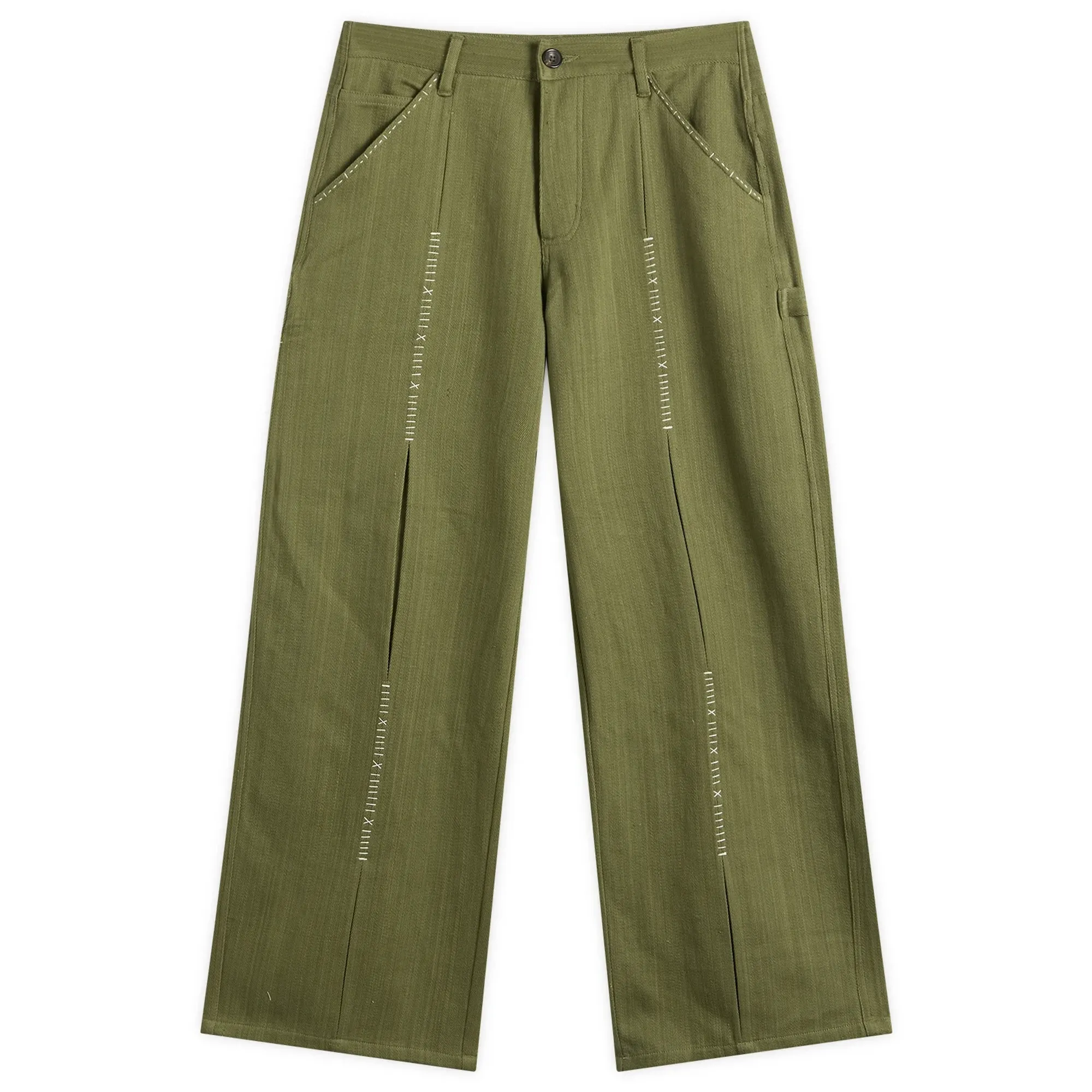 Kartik Research Men's Hand Embroidered Shaanti Pant Green/Ecru
