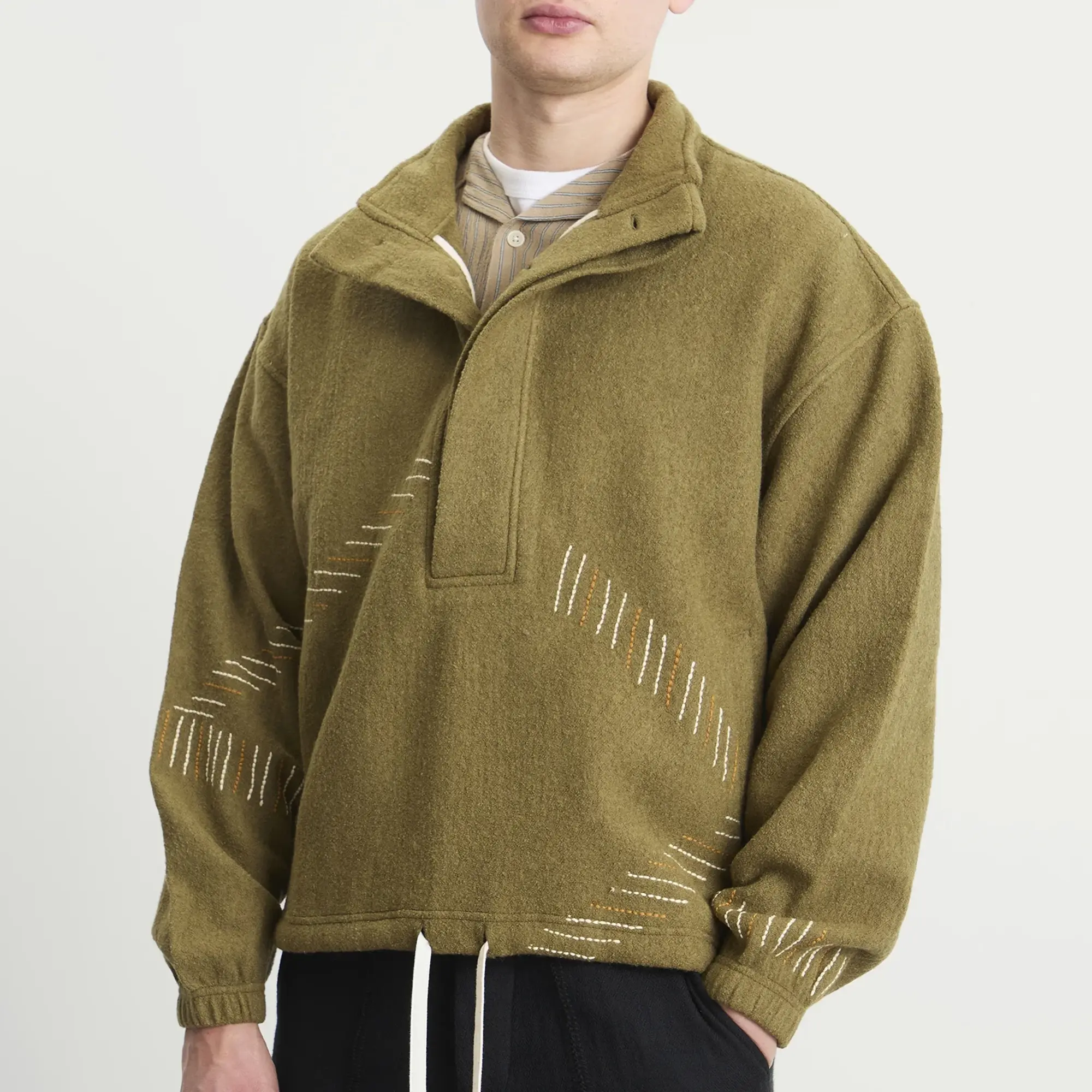 Kartik Research Men's Beaded Kaza Jacket Moss/Ecru/Yellow