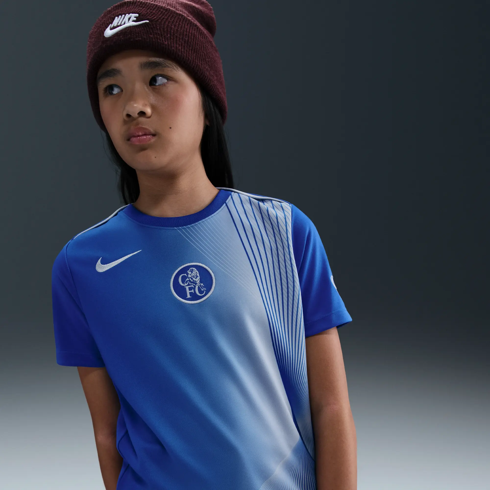 Chelsea F.C. Academy Pro Third Older Kids' Nike Dri-FIT Football Pre-Match Top - Blue - Polyester