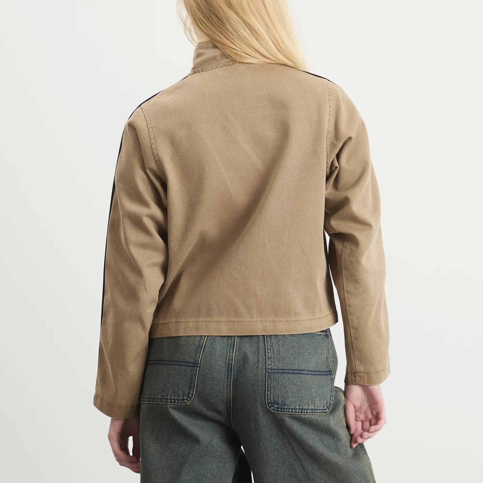 Obey Women's Astrid Stripe Jacket Tan Faded Wash