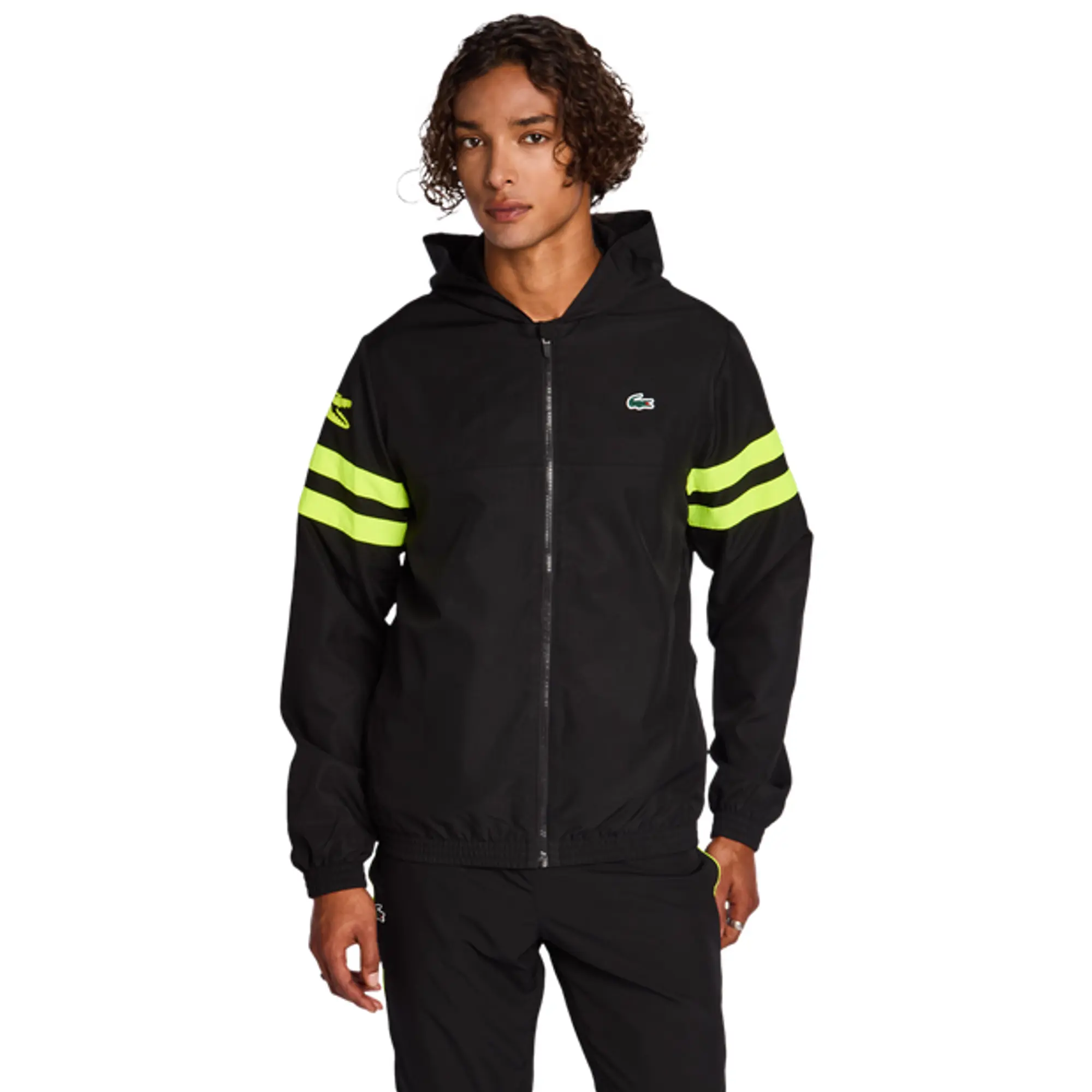 Lacoste Diamond Weave Hooded Men Track Tops - Black