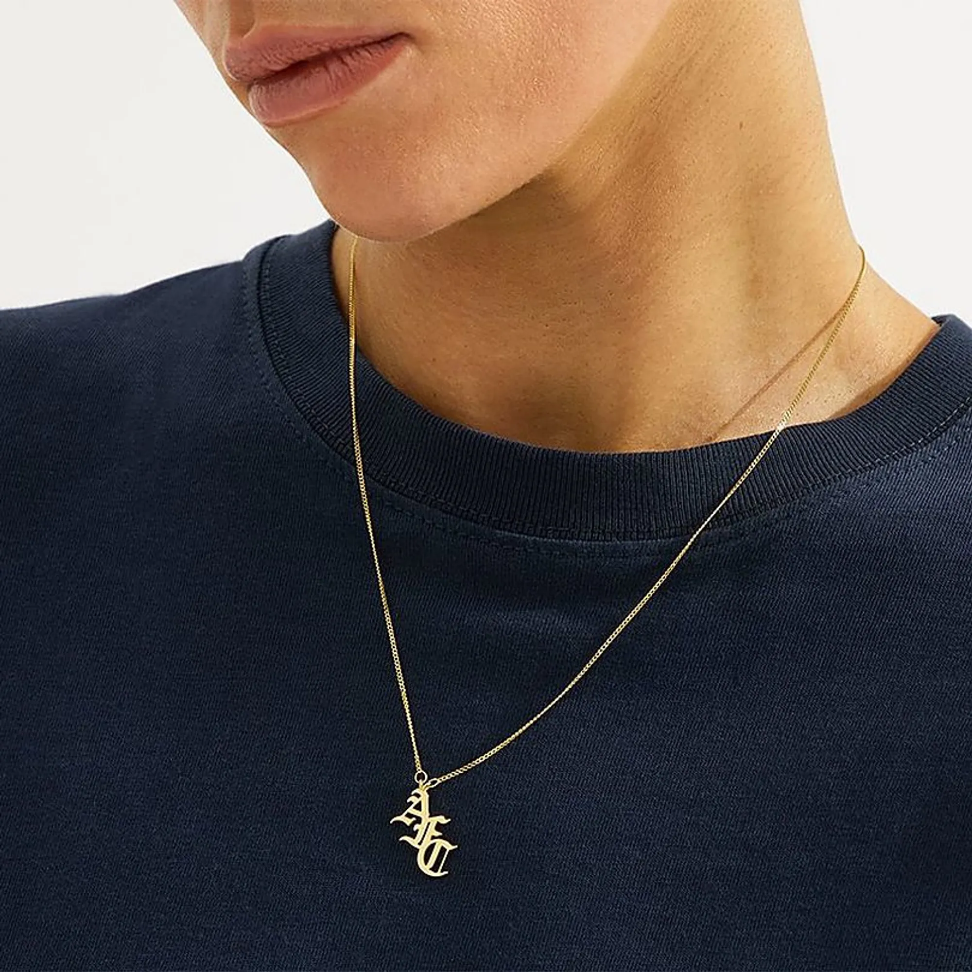 Arsenal 18ct Gold Plated Silver Gothic AFC Monogram Pendant, Multicolor