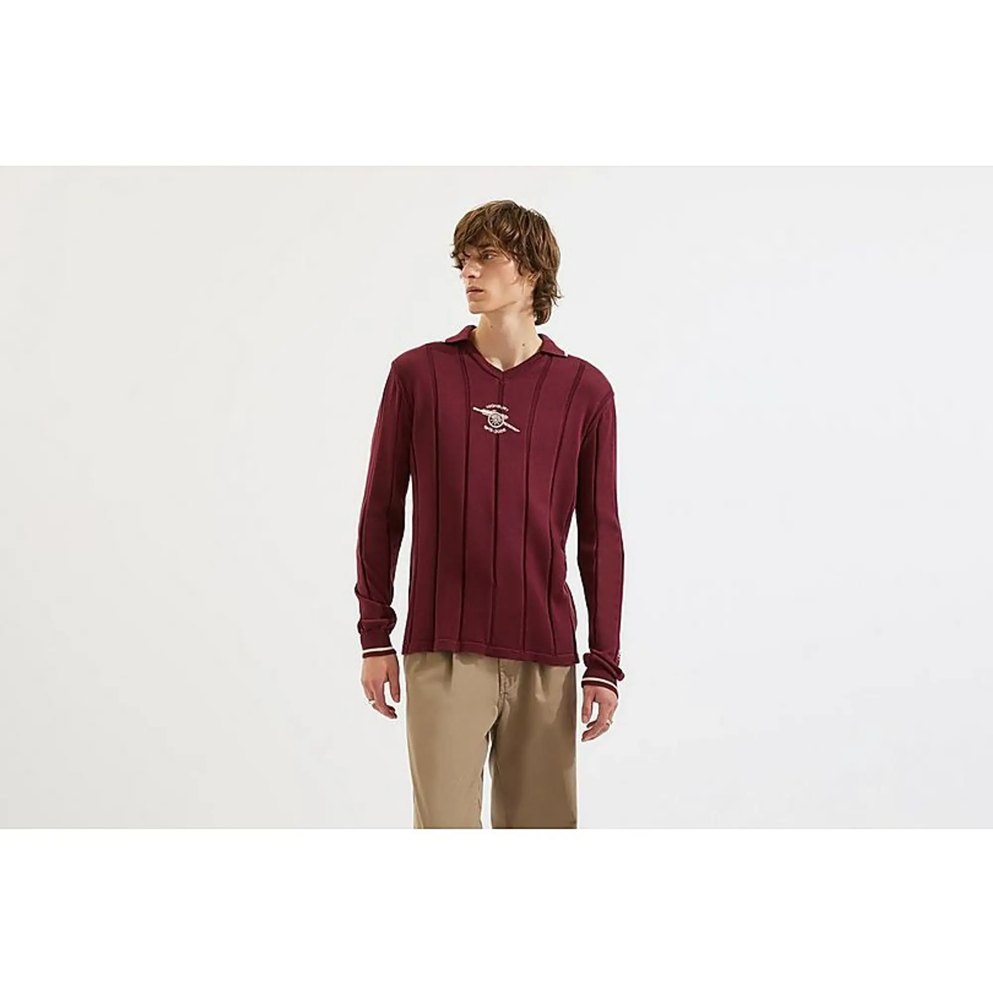 Arsenal Classics Claude Knitted Long Sleeved Polo Shirt, Red