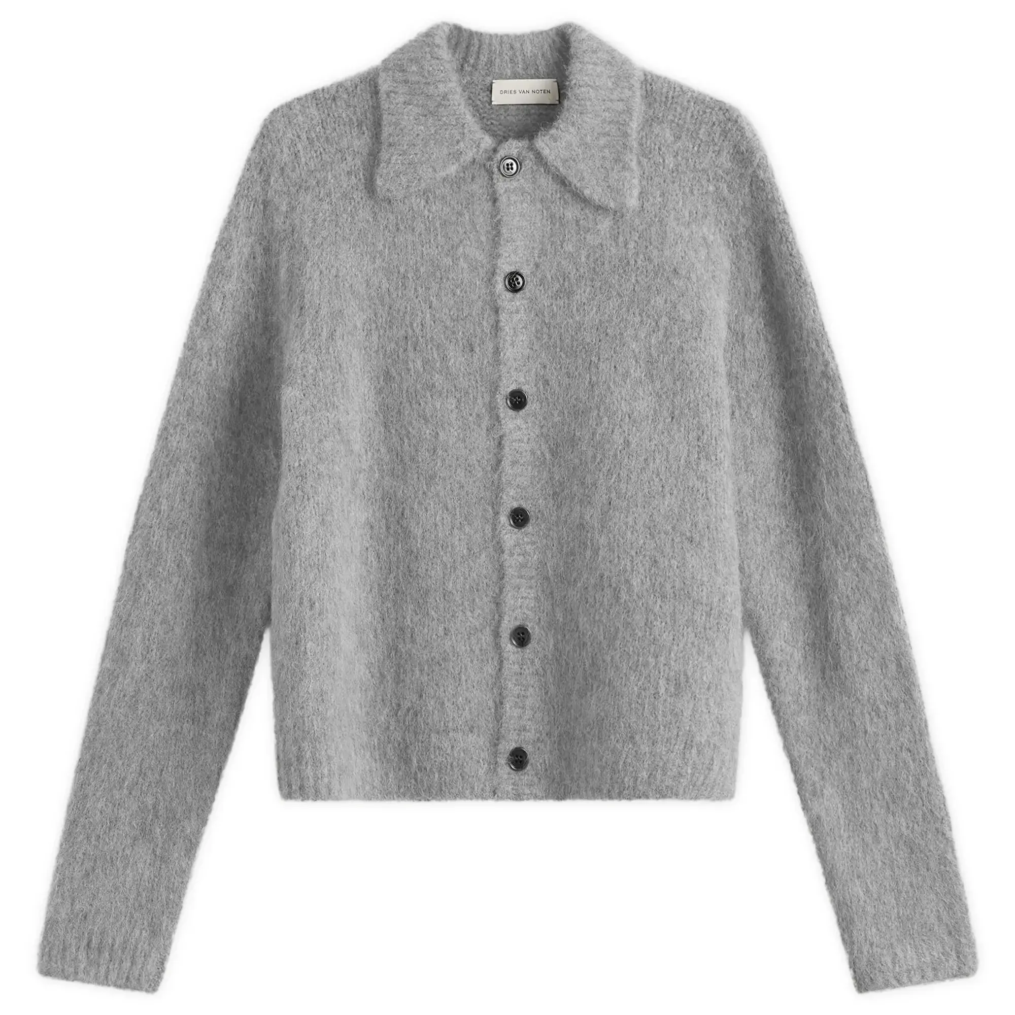 Dries Van Noten Men's Alpaca Wool Knitted Polo Mid Grey