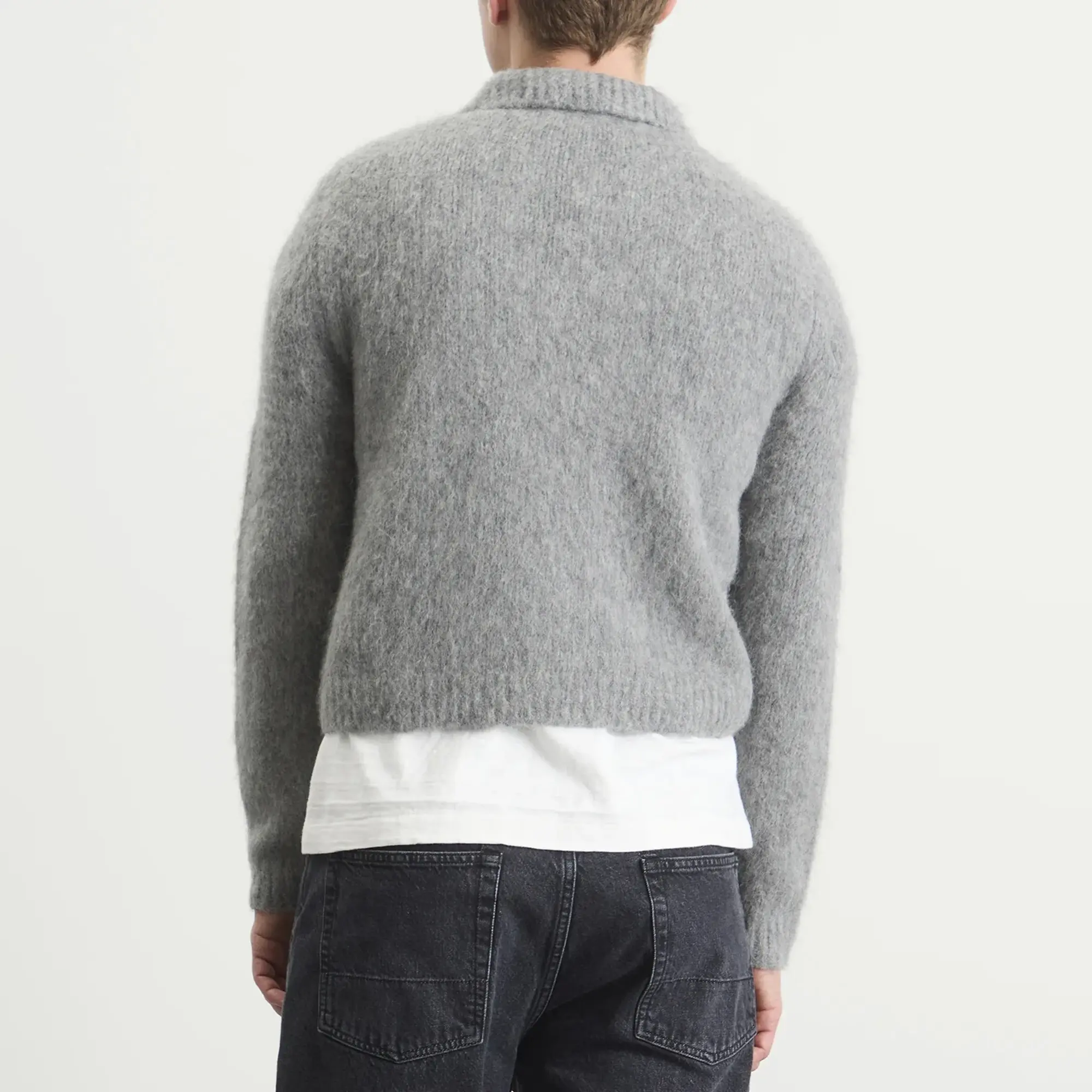 Dries Van Noten Men's Alpaca Wool Knitted Polo Mid Grey