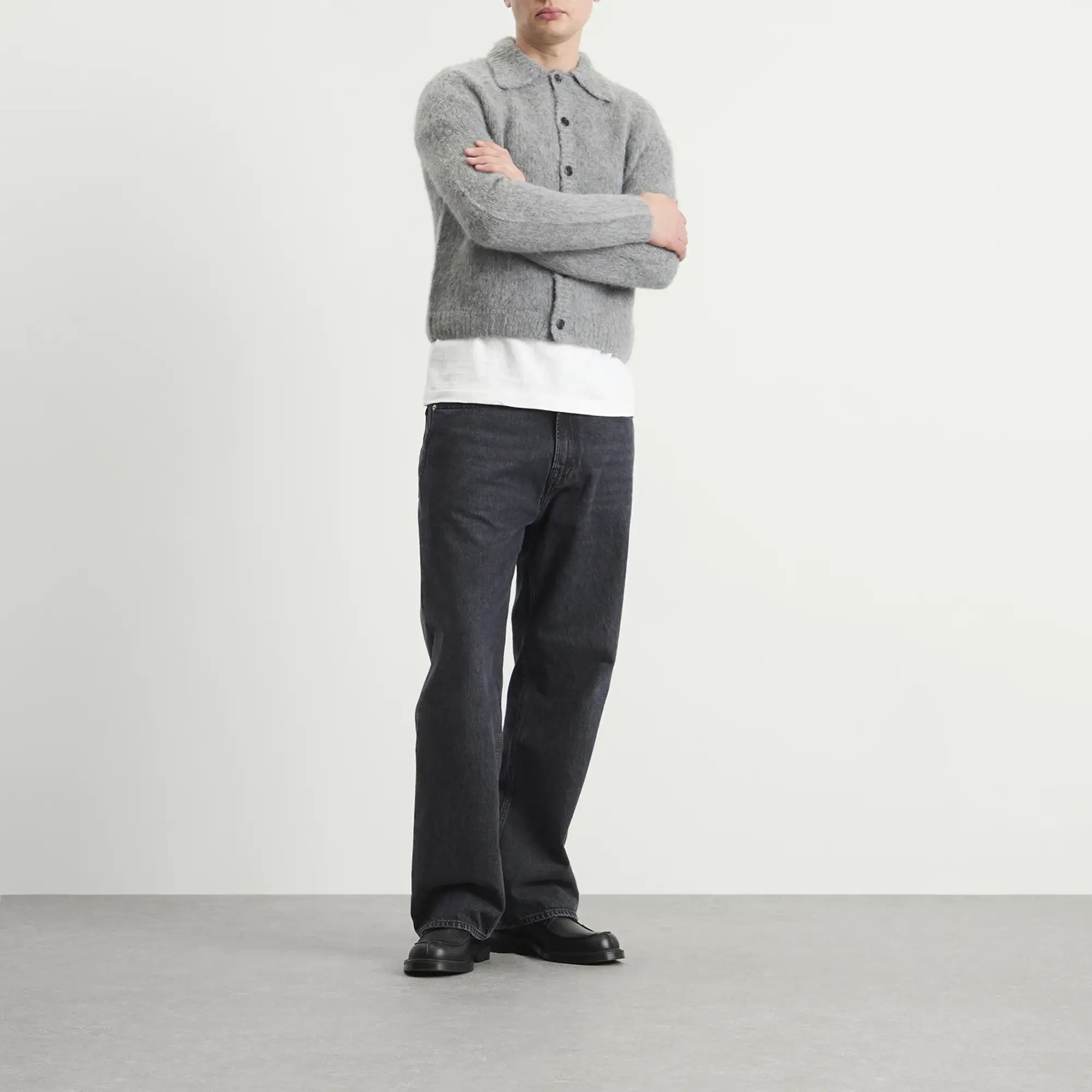 Dries Van Noten Men's Alpaca Wool Knitted Polo Mid Grey