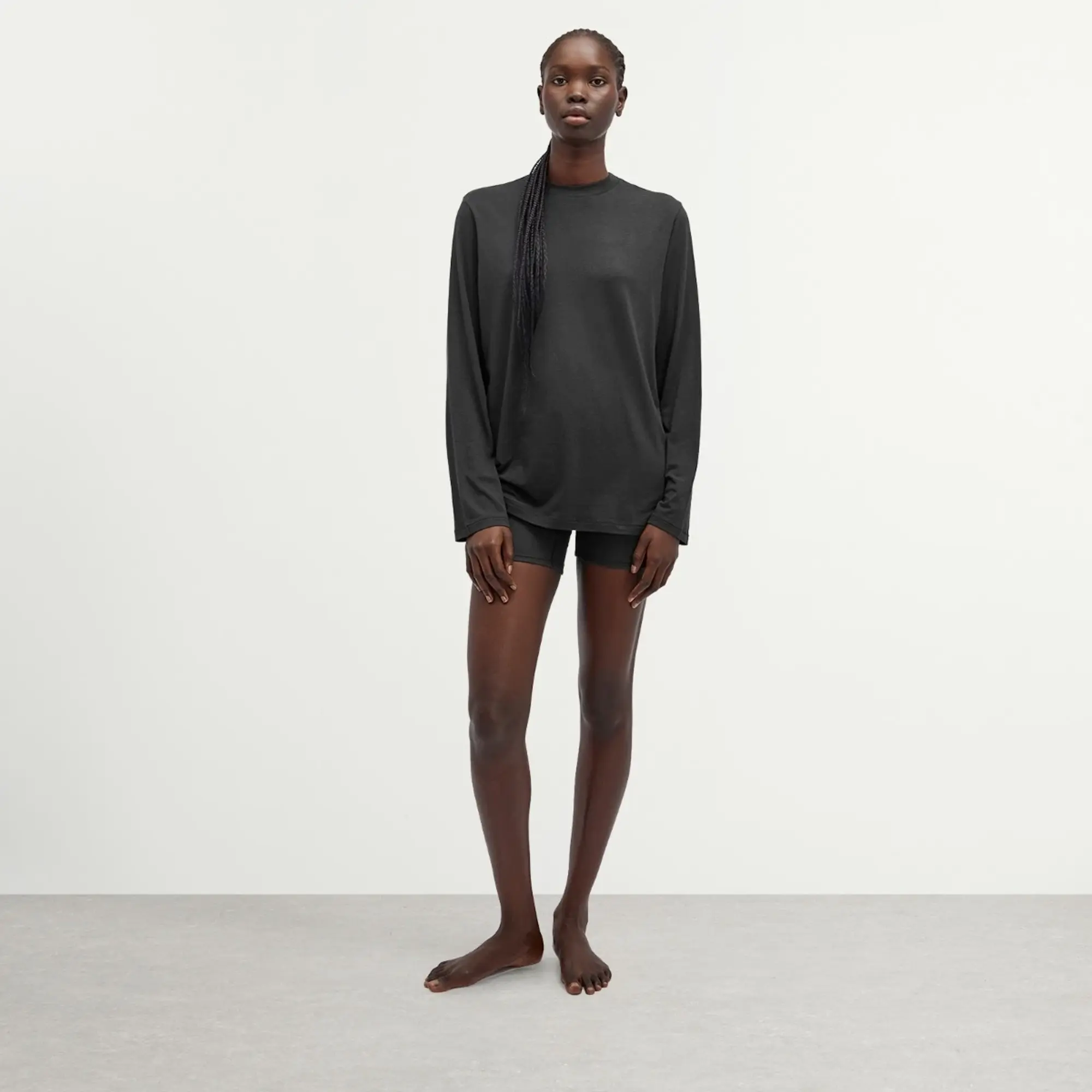 SKIMS Women's Boyfriend Long Sleeve T-Shirt Onyx