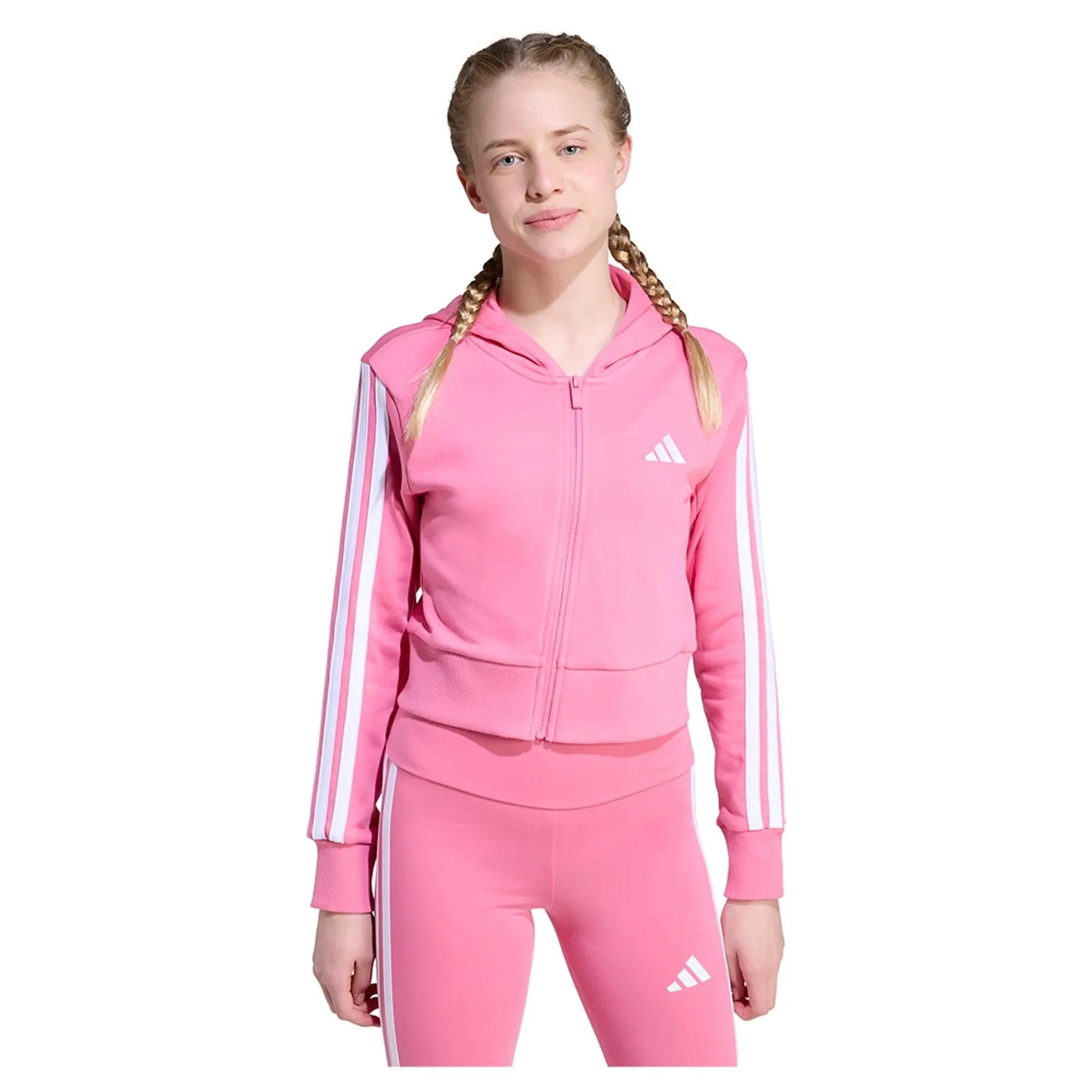 Manchester United x adidas Kids Essentials 3-Stripes Full-Zip Hoodie Pink