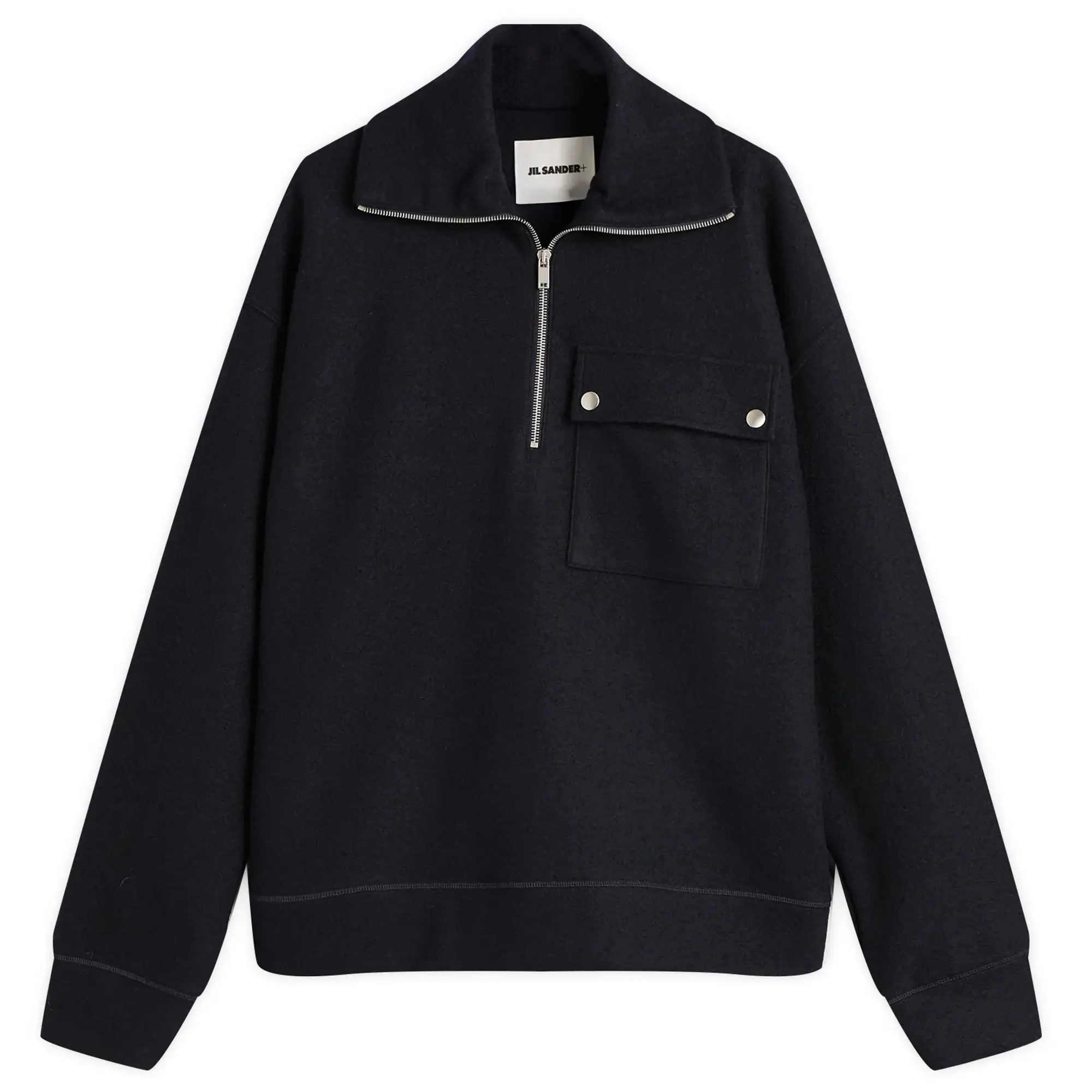 Jil Sander Men's Felted Wool Quarter Zip Midnight