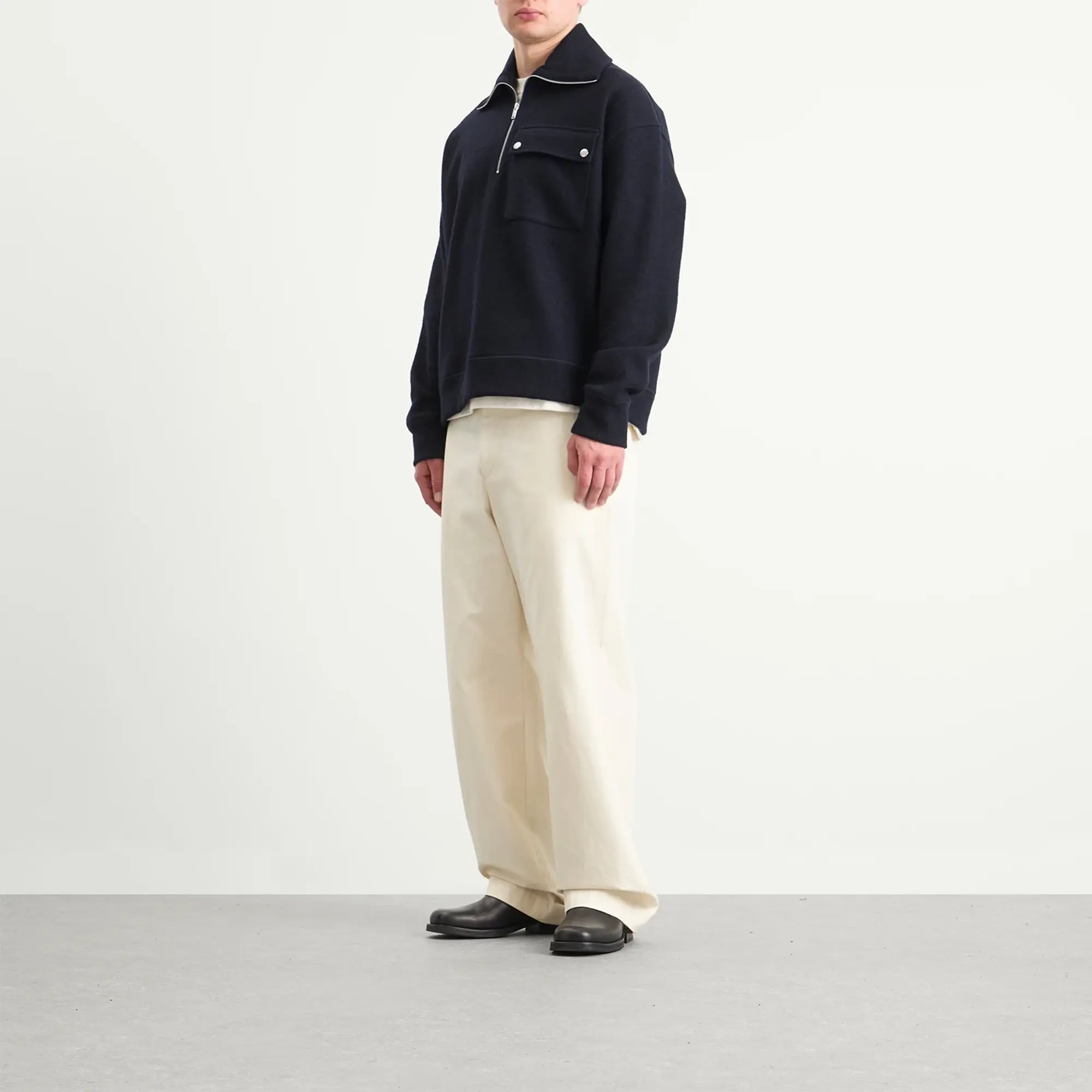 Jil Sander Men's Felted Wool Quarter Zip Midnight