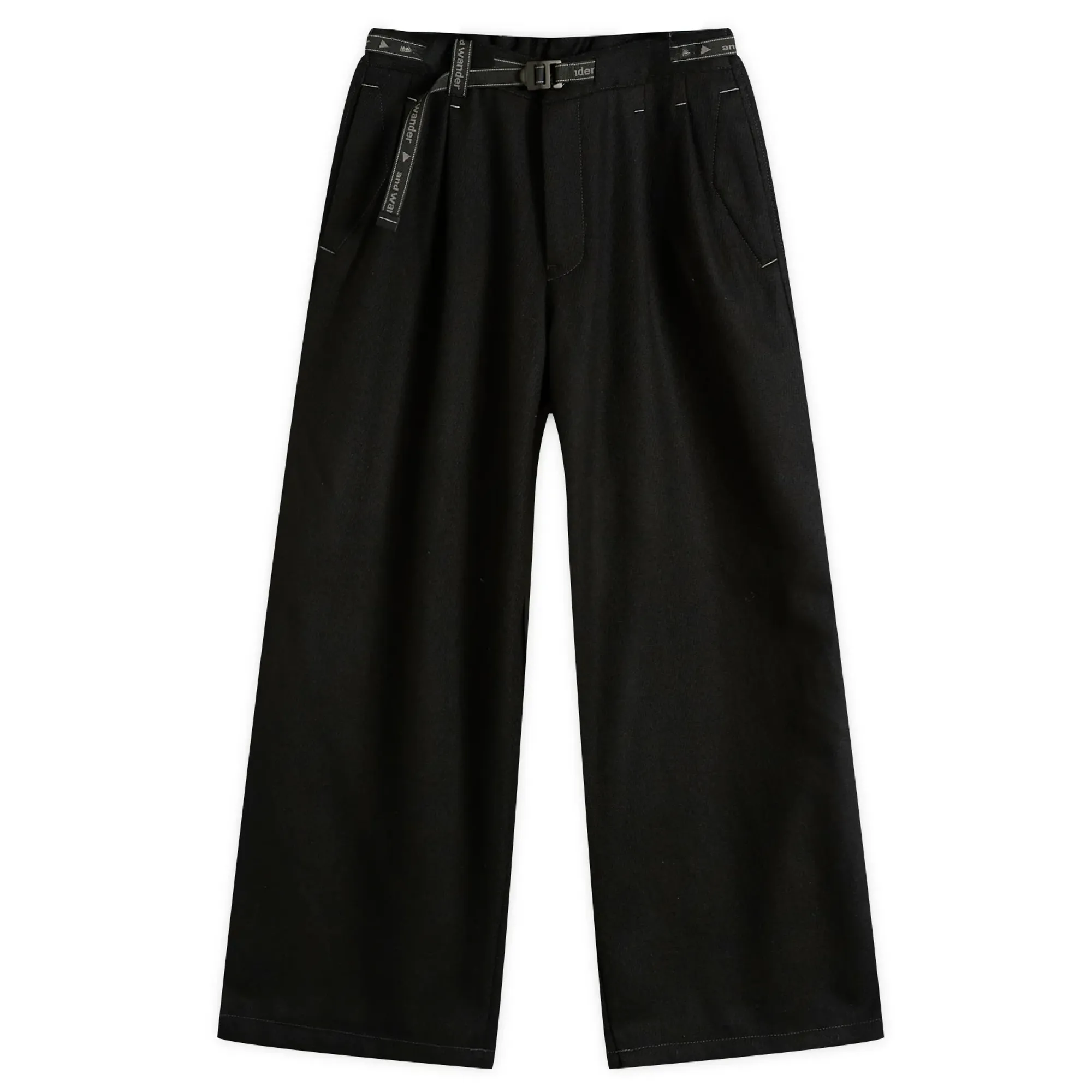 and wander Men's REWOOL Tweed Wide Trousers Black