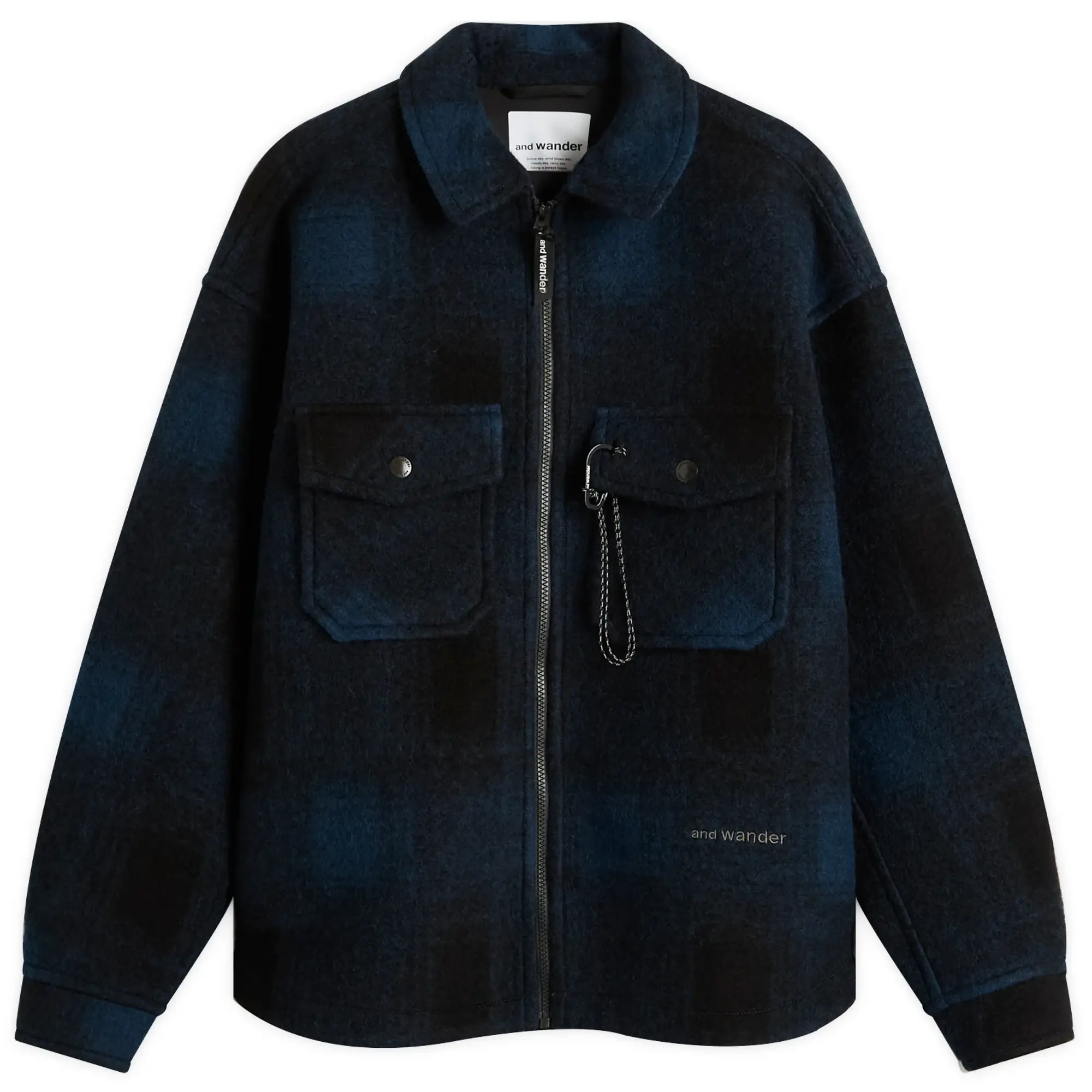 and wander Men's Shaggy Wool Zip Jacket Navy
