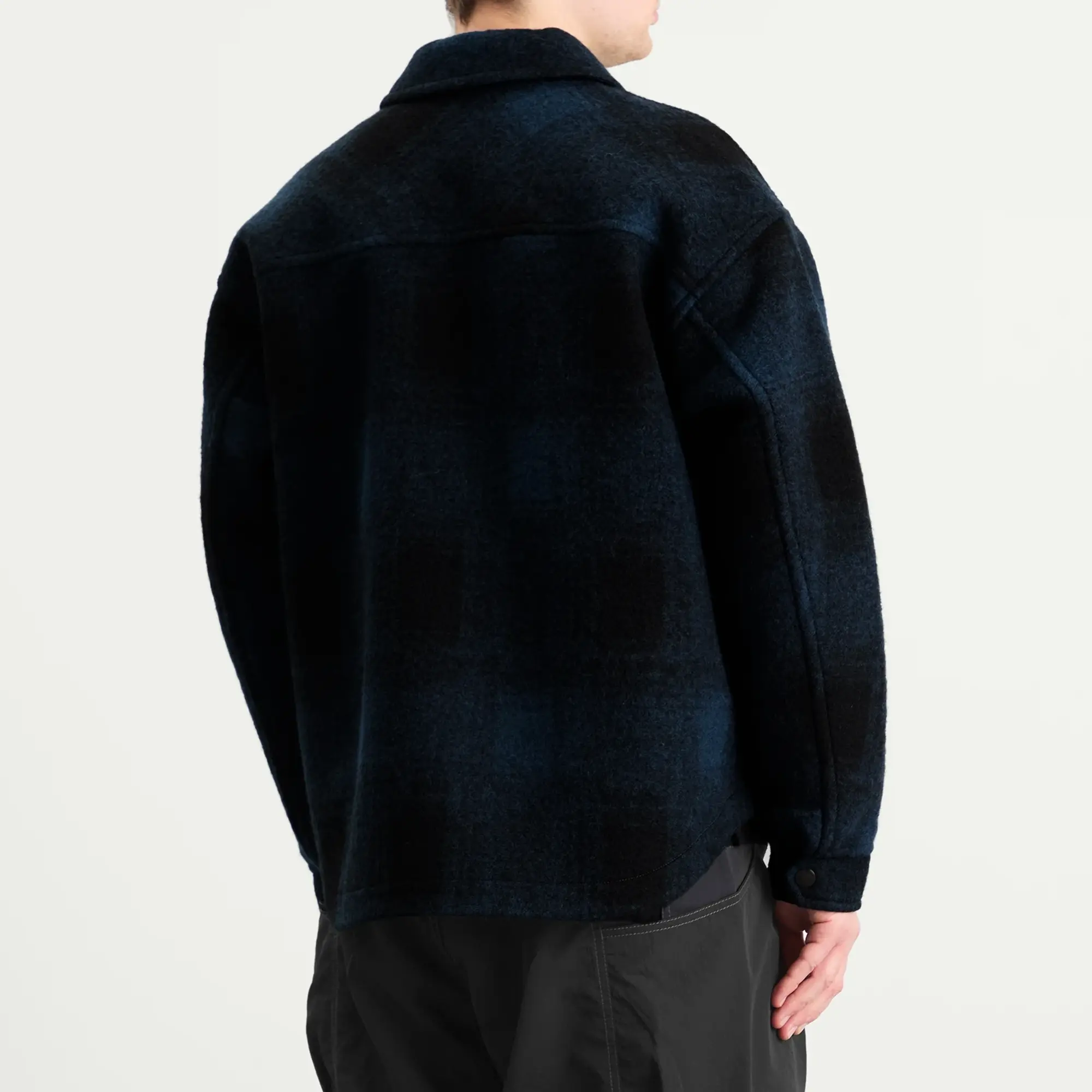 and wander Men's Shaggy Wool Zip Jacket Navy