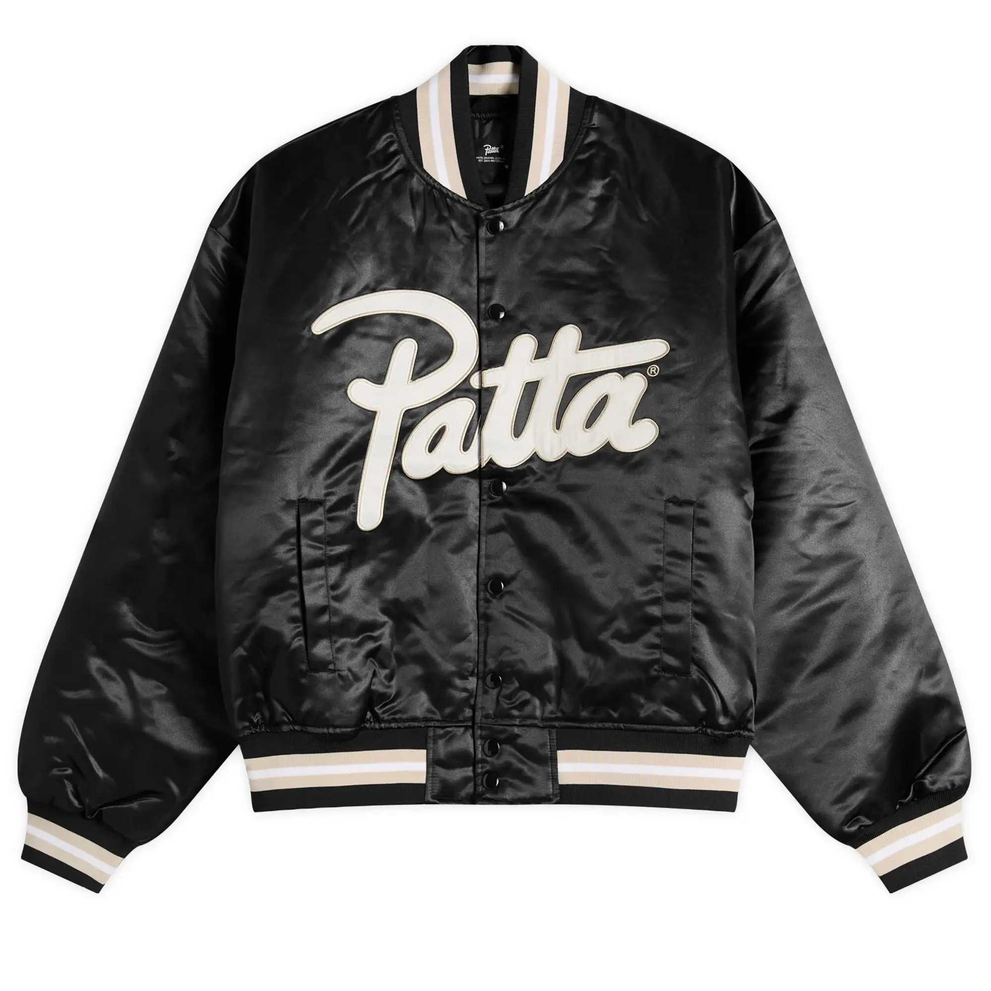 Patta Men's Script Logo Satin Varsity Jacket Black