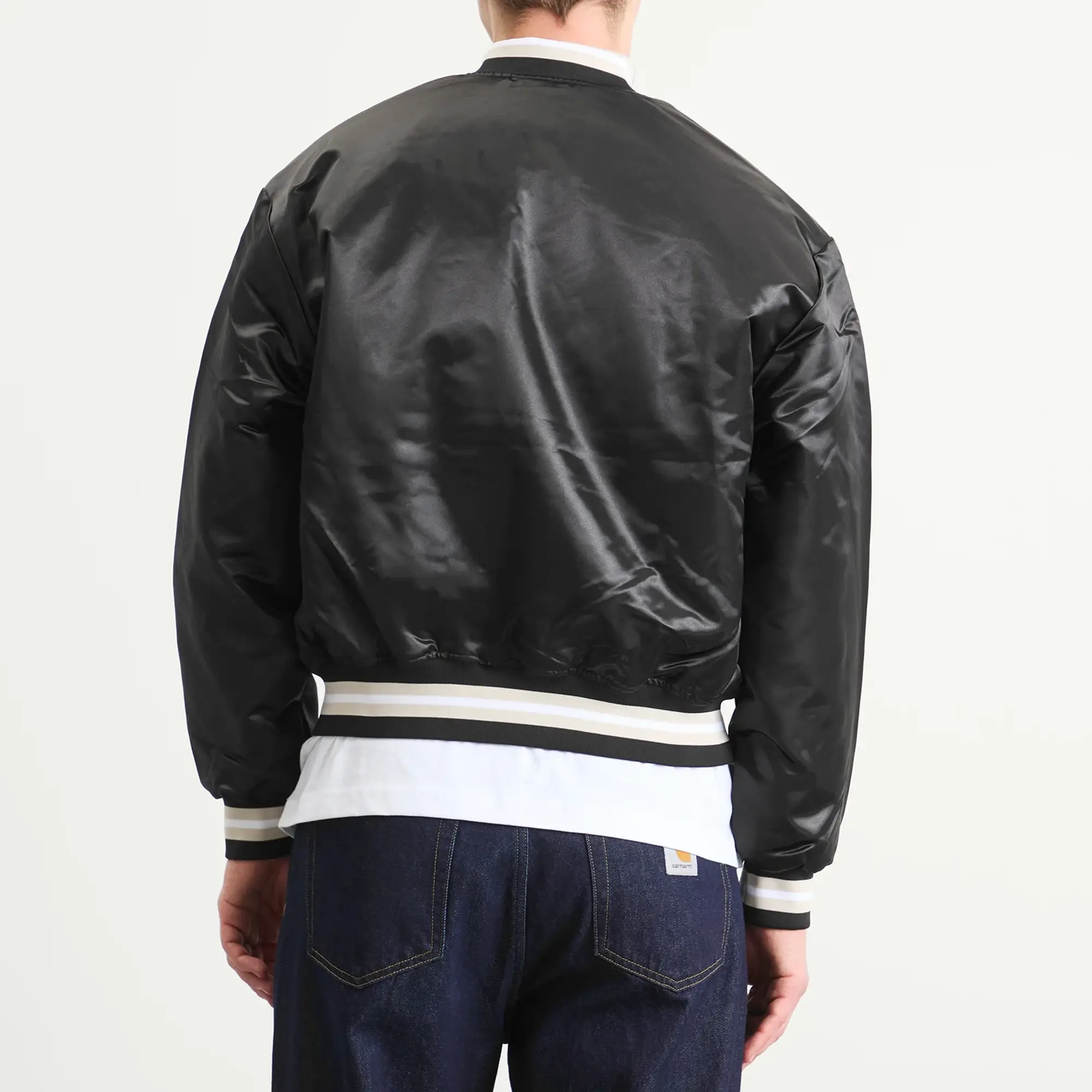 Patta Men's Script Logo Satin Varsity Jacket Black