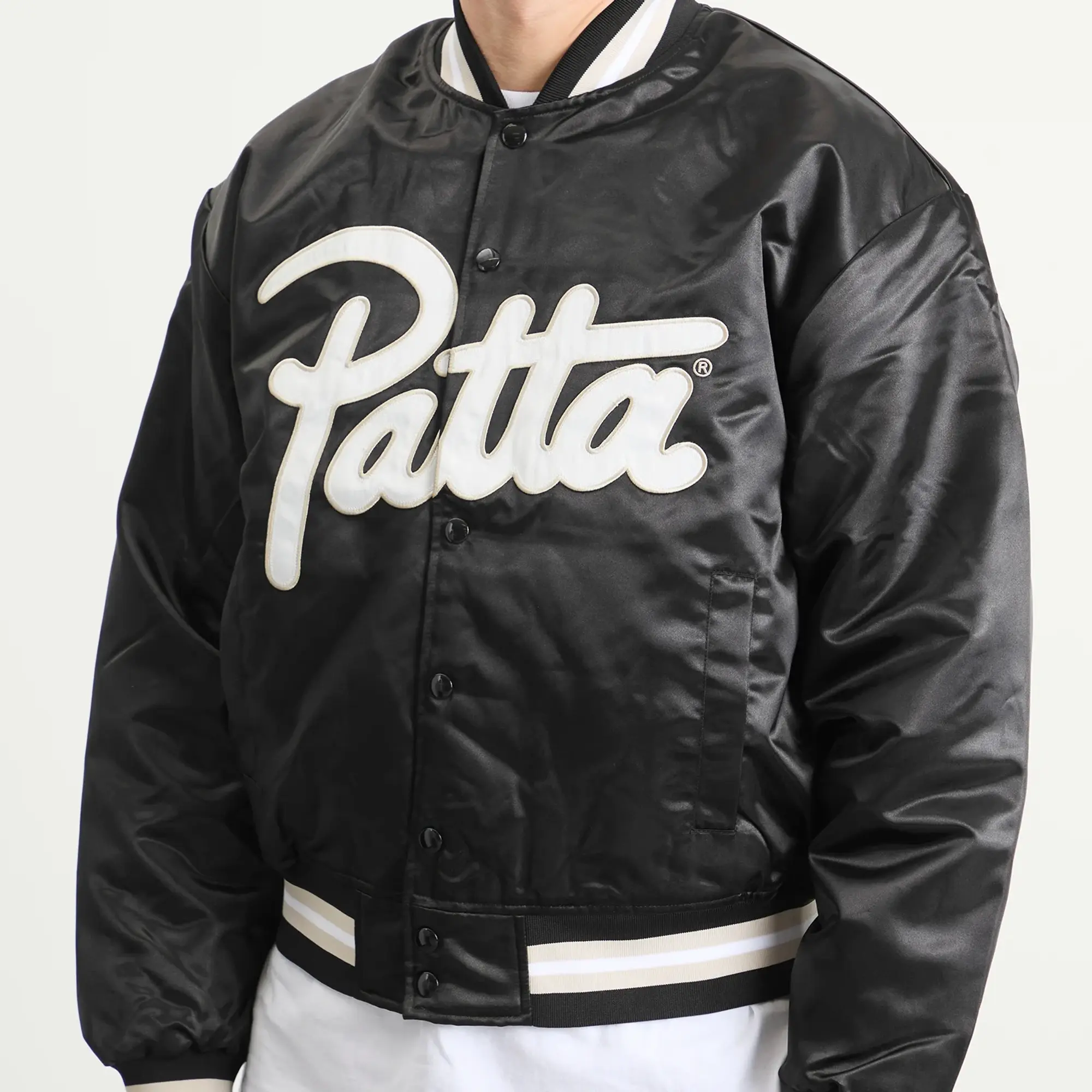 Patta Men's Script Logo Satin Varsity Jacket Black