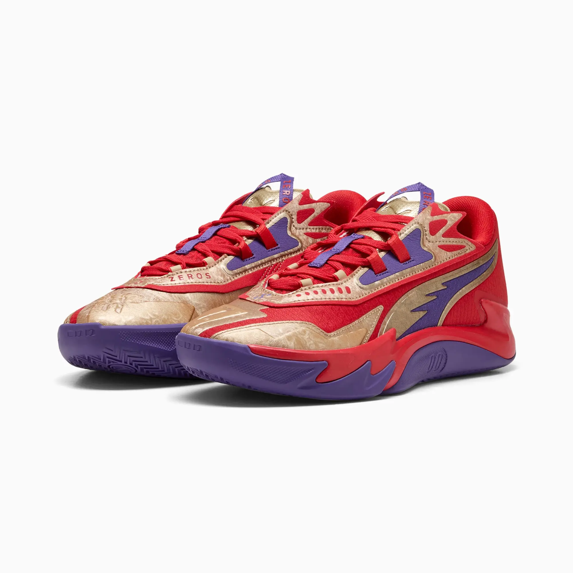 PUMA Scoot Zeros II Gold D.D. Basketball Shoes Unisex, For All Time Red/Gold, size 10