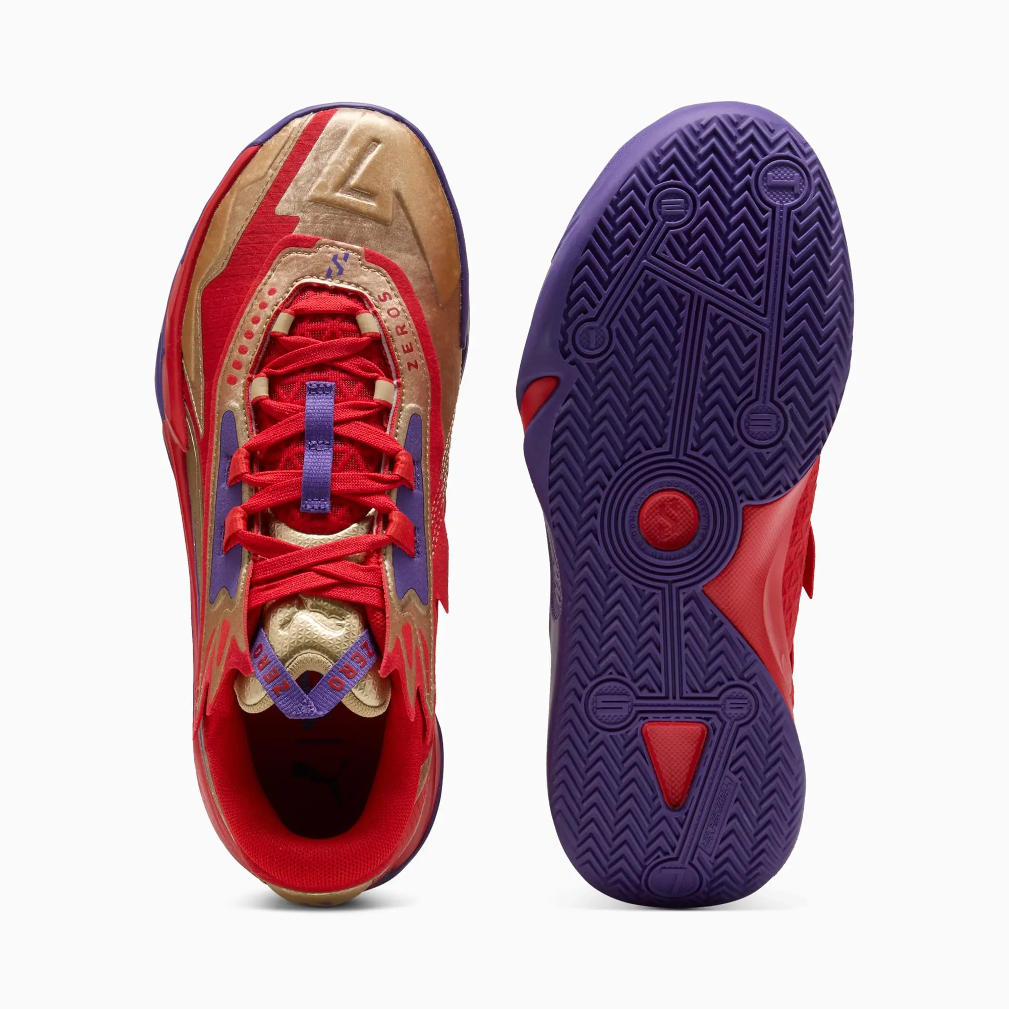 PUMA Scoot Zeros II Gold D.D. Basketball Shoes Unisex, For All Time Red/Gold, size 10
