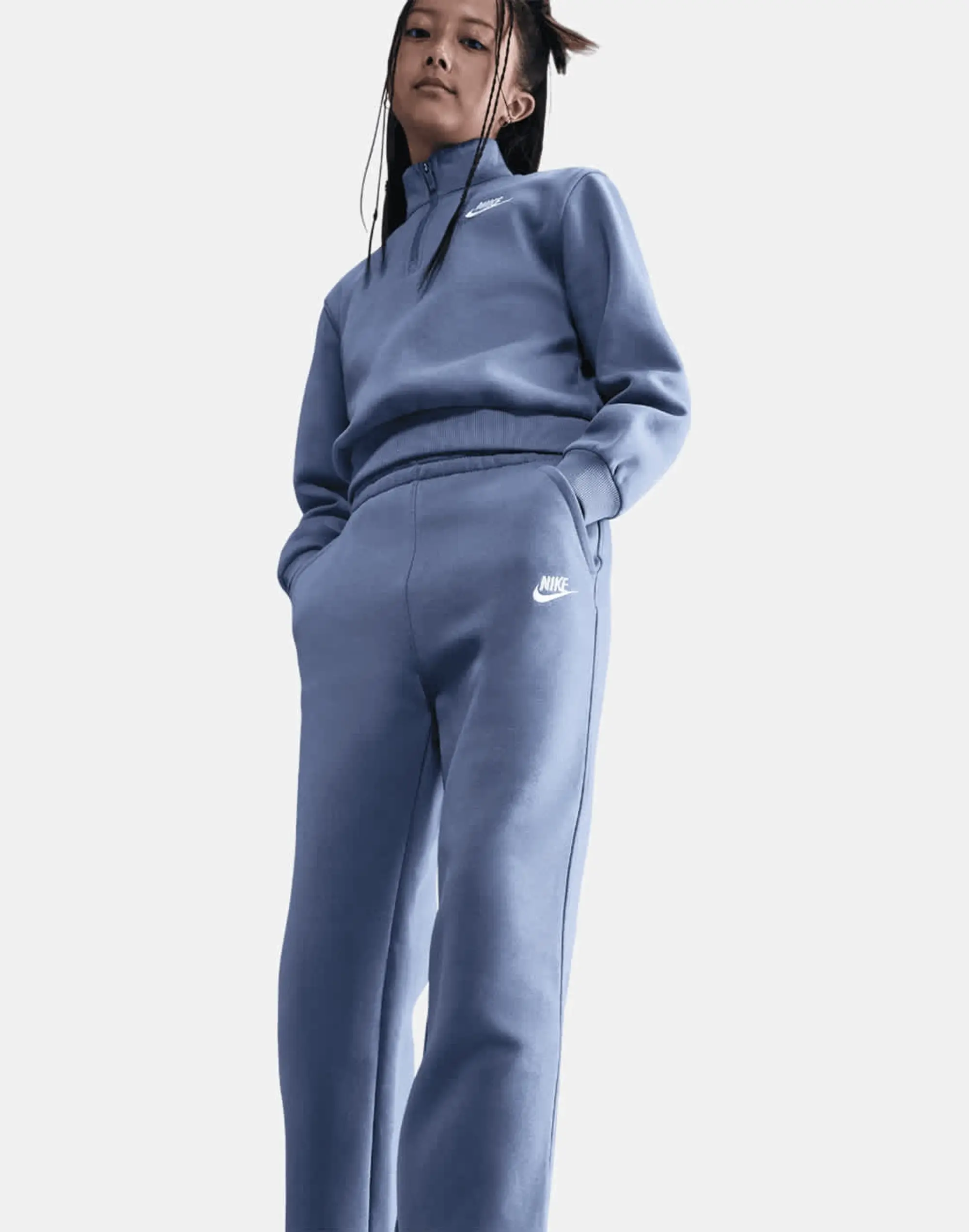 Nike Older Kids Club Wide Leg Pants in Blue/White 