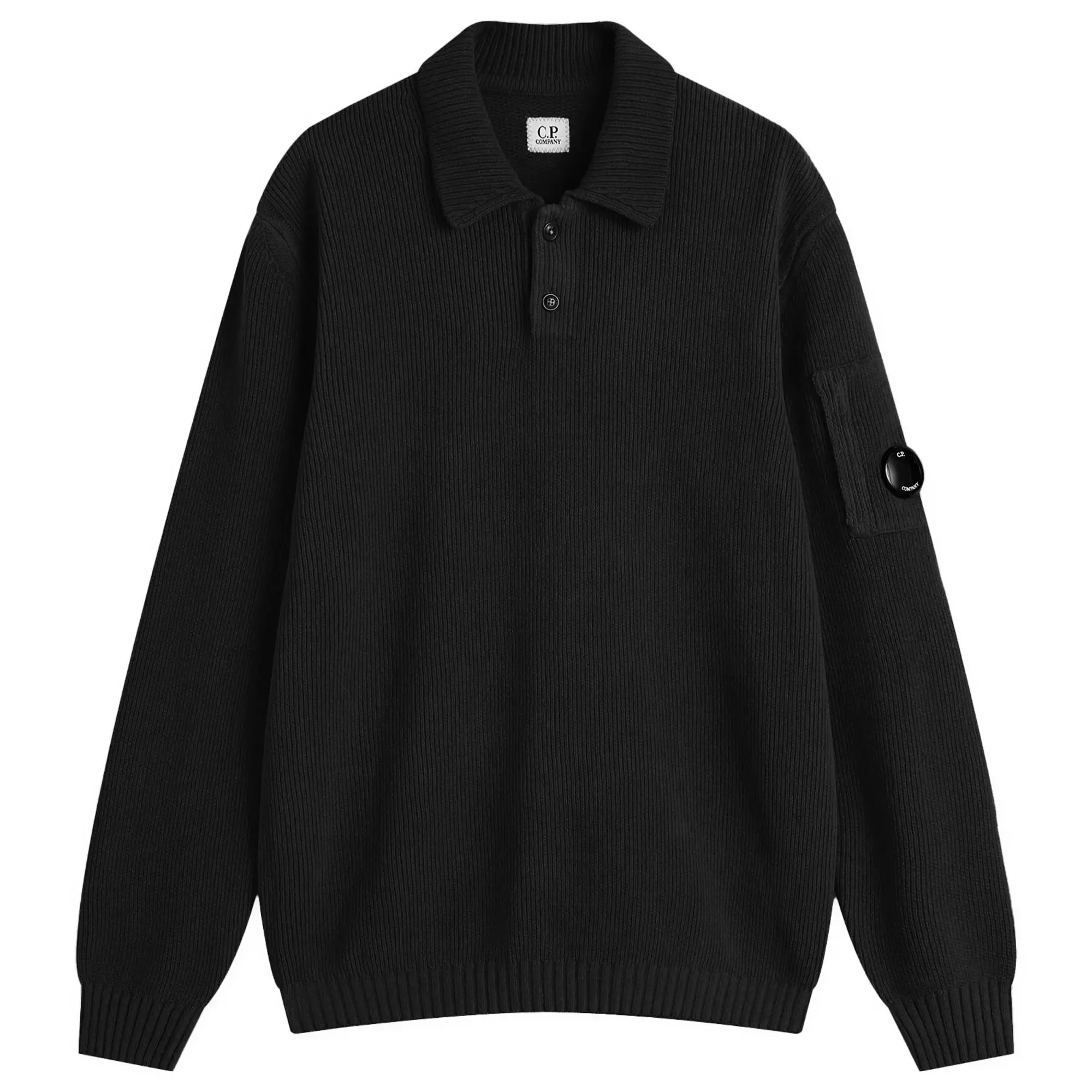 C.P. Company Men's Chenille Ribbed Knit Polo Black