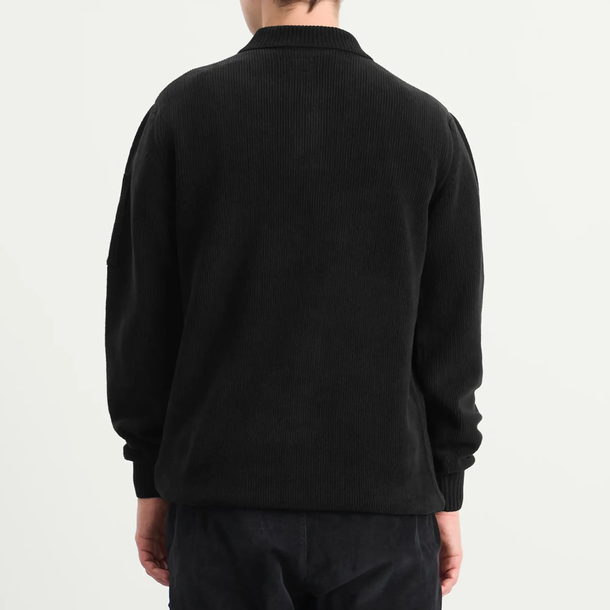 C.P. Company Men's Chenille Ribbed Knit Polo Black