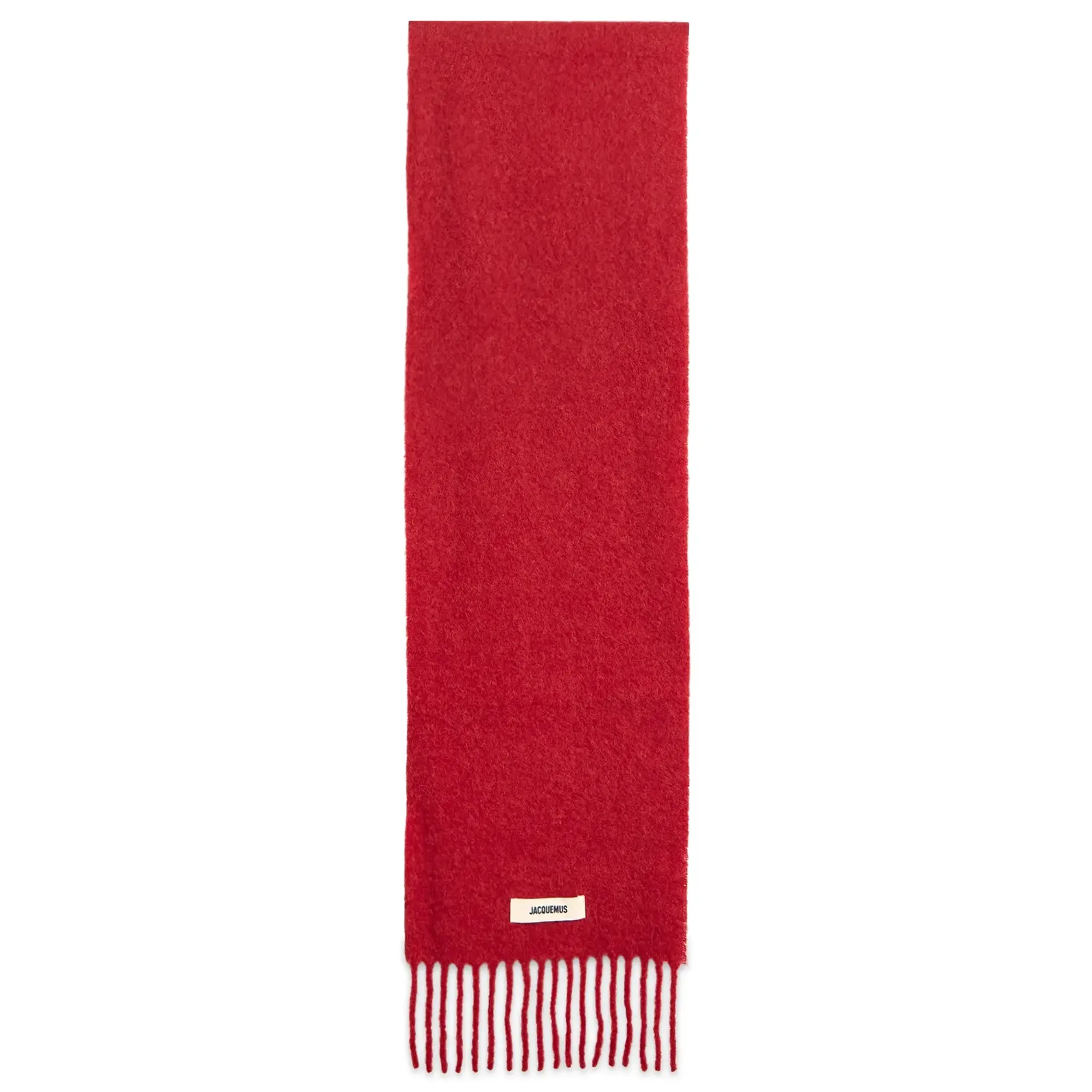 Jacquemus Men's Mohair Alpaca Grosgrain Logo Scarf Dark Red