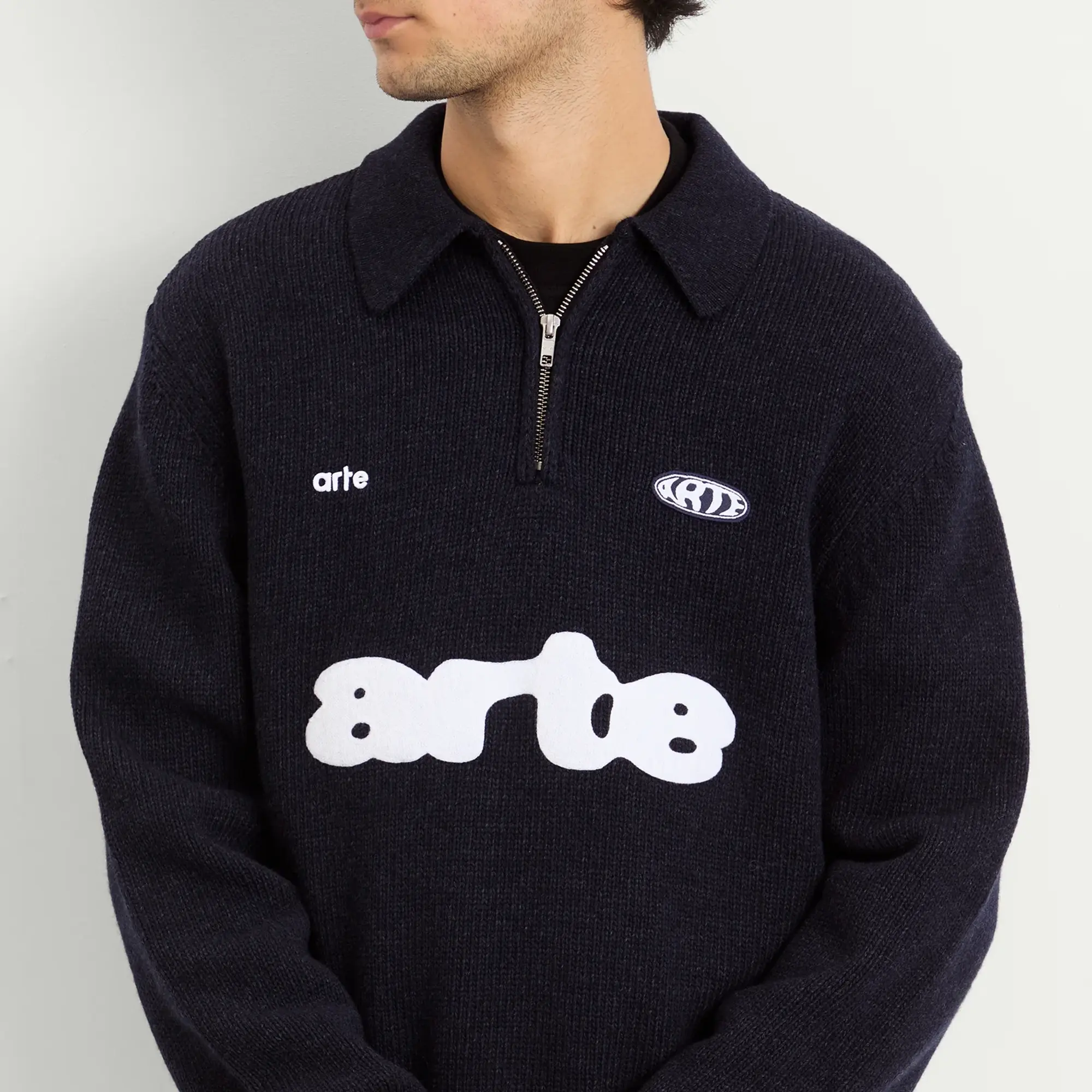 Arte Men's Football Knit Polo Jumper Navy