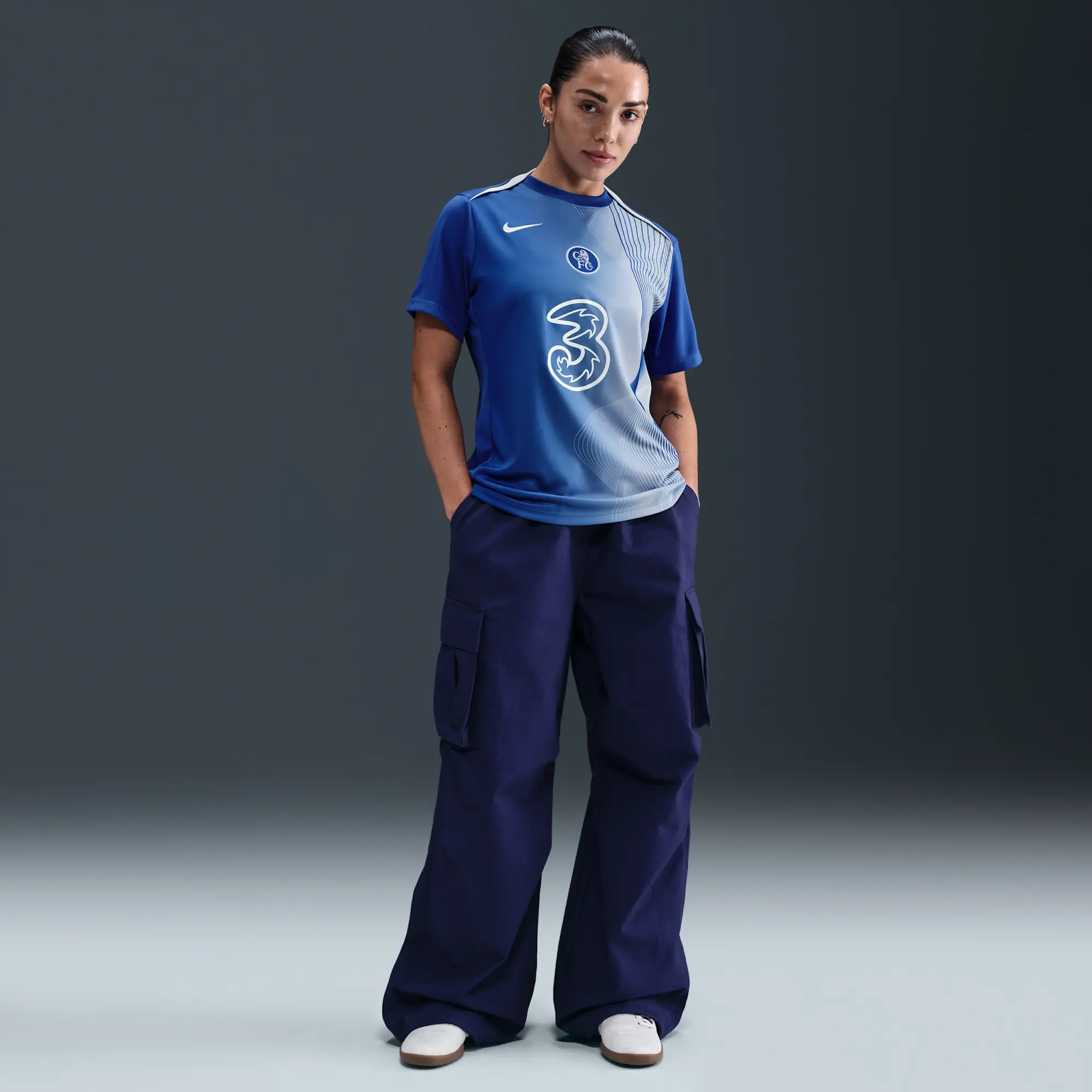 Chelsea F.C. Academy Pro Third Women's Nike Dri-FIT Total 90 Football Pre-Match Top - Blue - Polyester