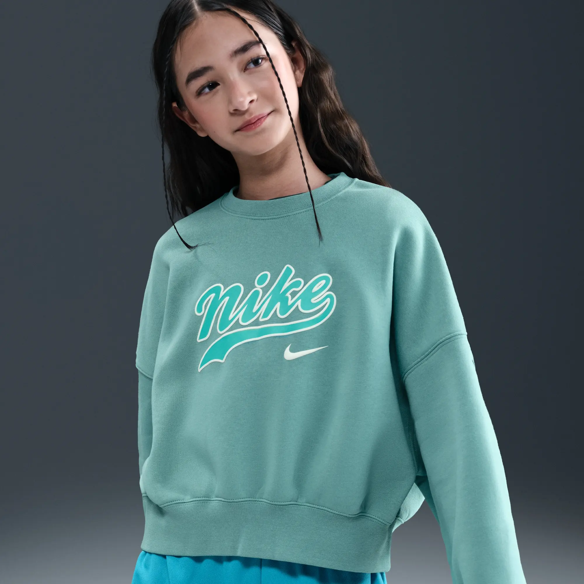 Nike Sportswear Older Kids' (Girls') Cropped Fleece Sweatshirt - Green - Cotton/Polyester