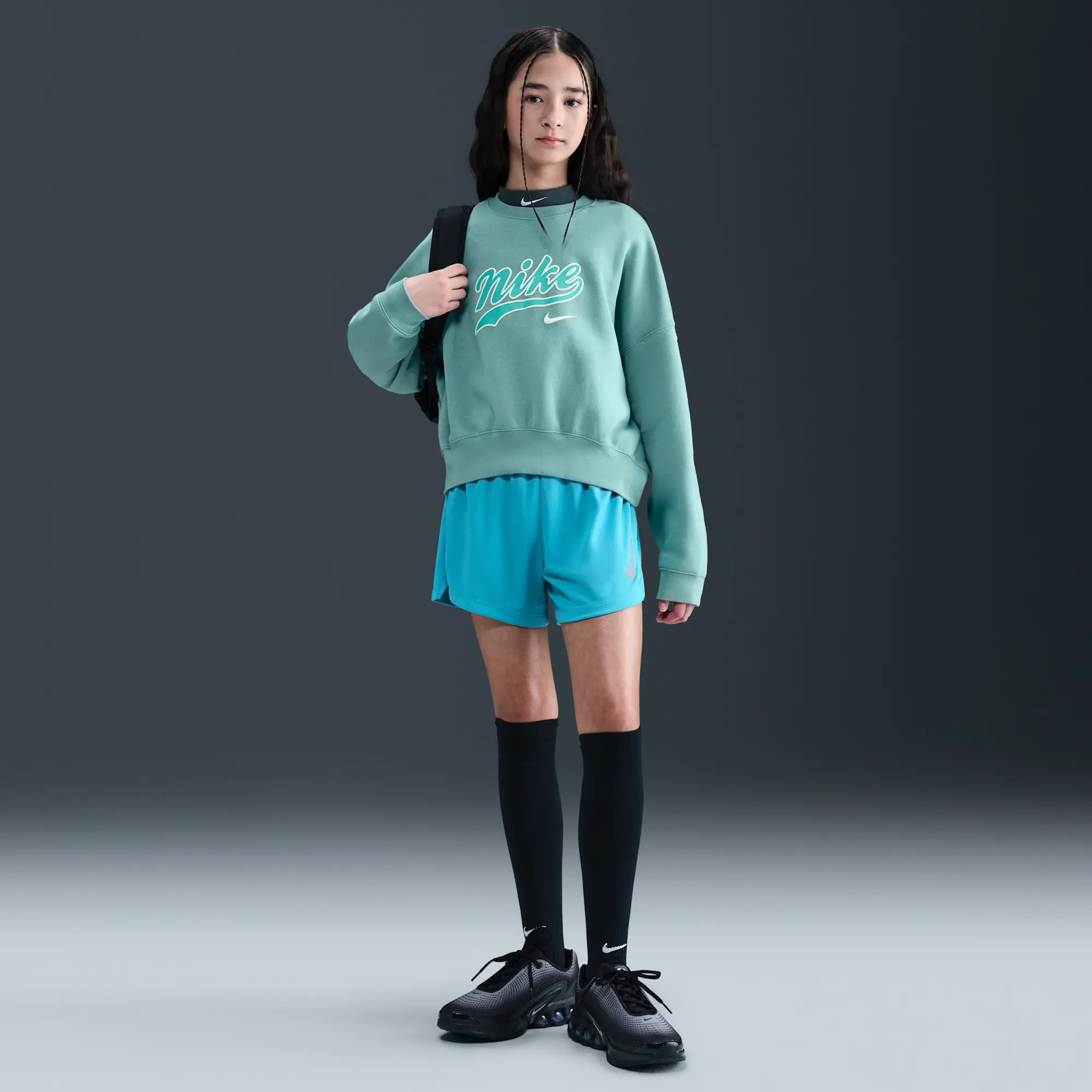 Nike Sportswear Older Kids' (Girls') Cropped Fleece Sweatshirt - Green - Cotton/Polyester