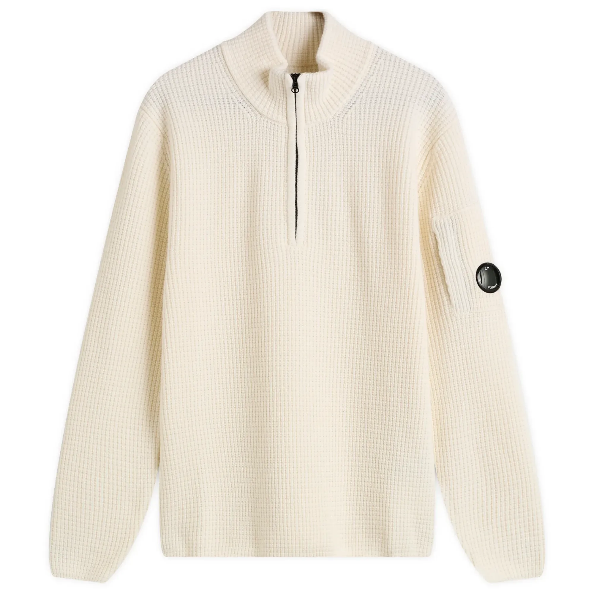 C.P. Company Men's Half Zip Lamswool Jumper Gauze White