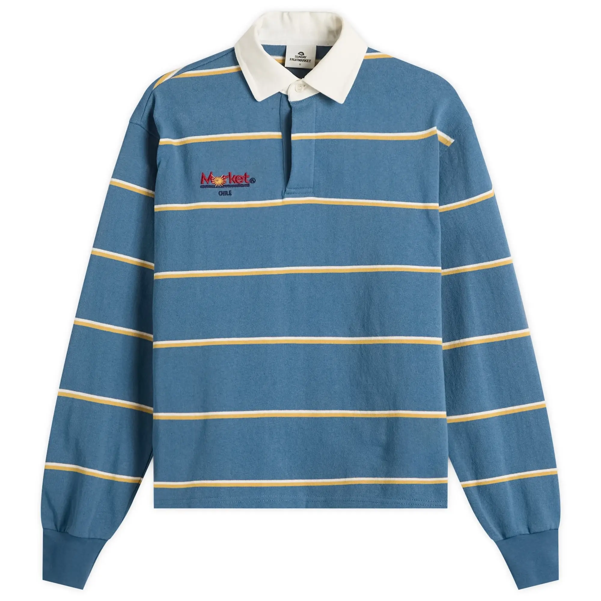 SUNDAYFRUITMARKET Women's Sun Stripe Polo Top Blue