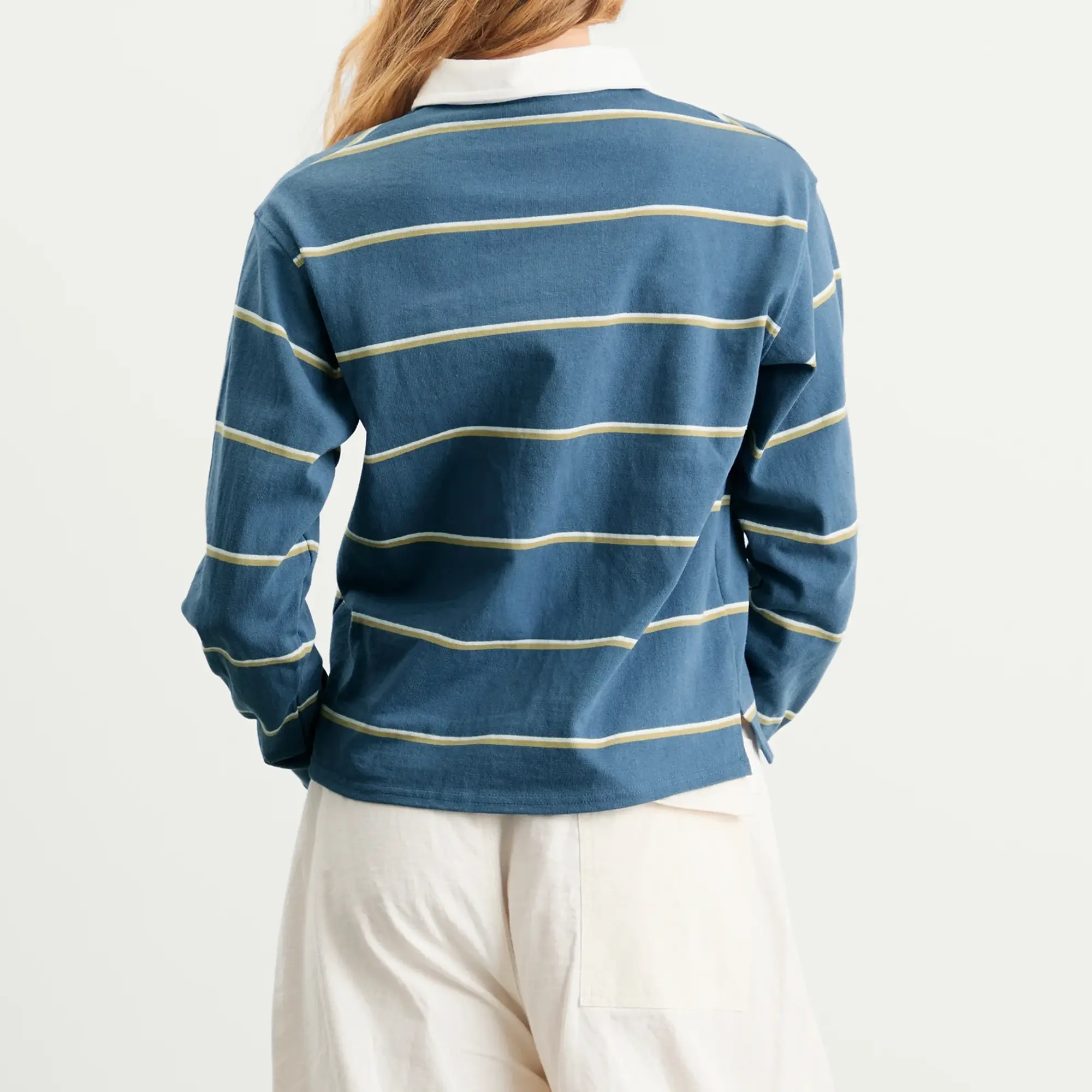 SUNDAYFRUITMARKET Women's Sun Stripe Polo Top Blue