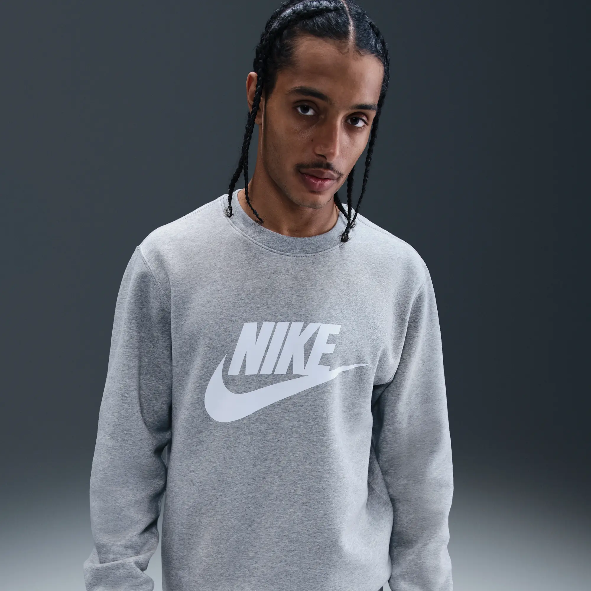 Nike Sportswear Club Men's Graphic Fleece Crew-Neck Sweatshirt - Grey - Cotton/Polyester